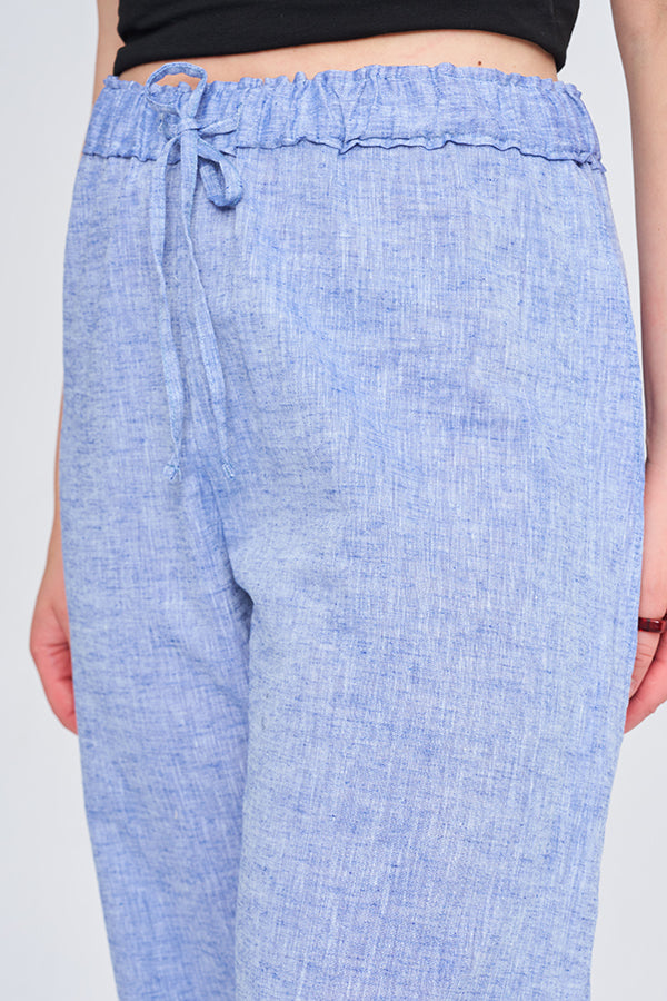 Toptan Pamuk Keten Yırtmaçlı Mavi Pantolon
