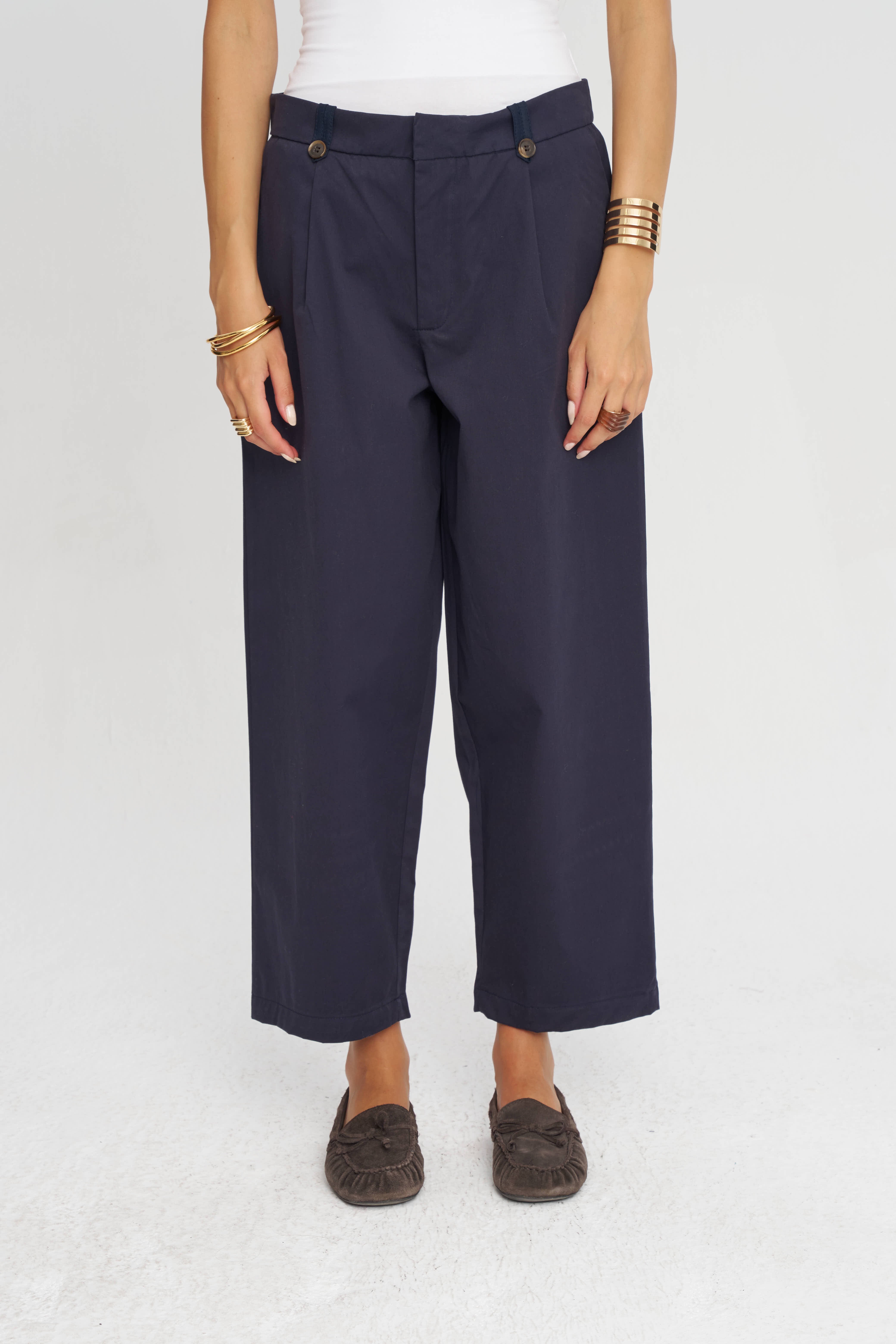 Toptan Düğme Detaylı Likralı Kadın Pantolon Lacivert