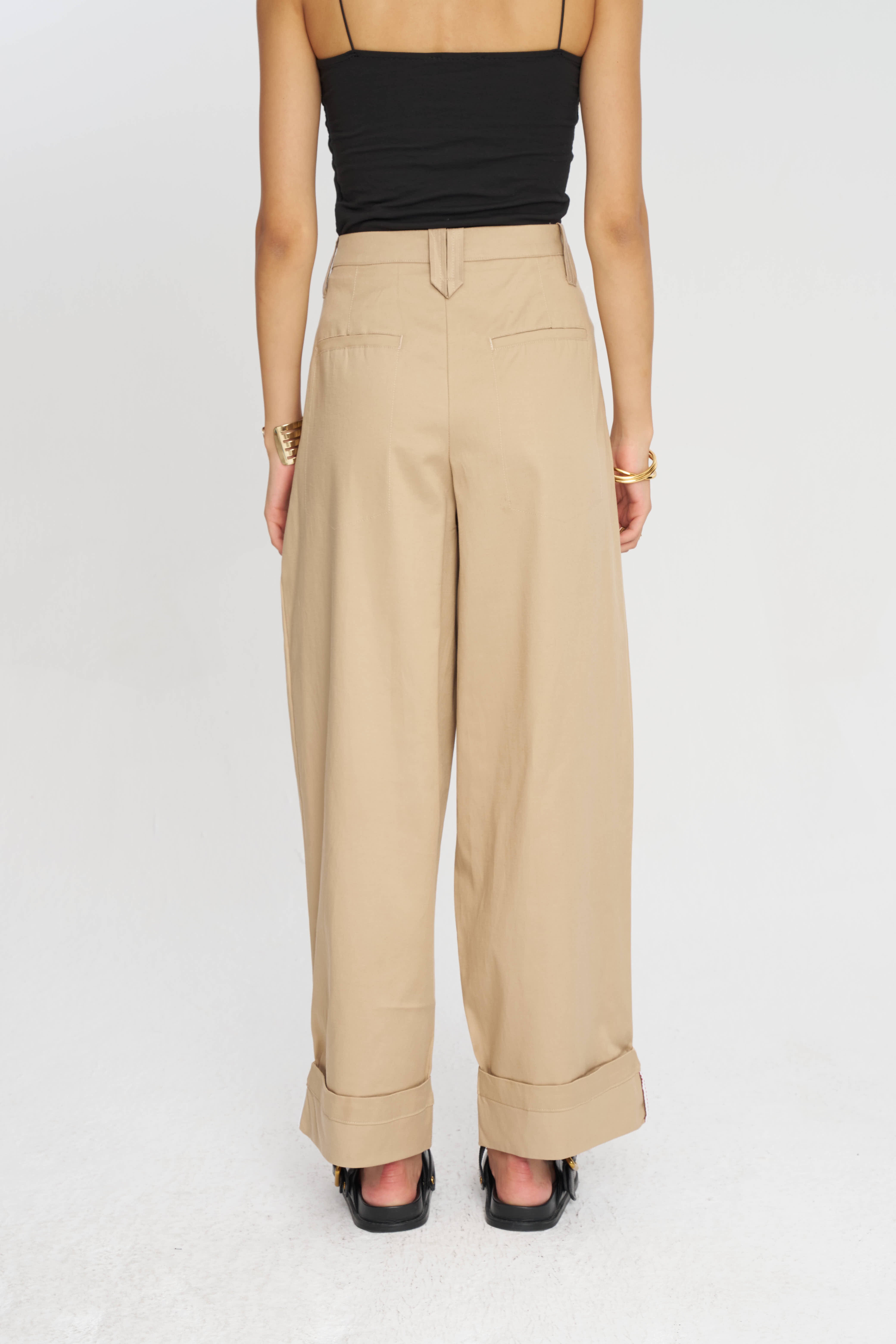 Toptan Duble Paça Tencel Karışımlı Kadın Pantolon Bej