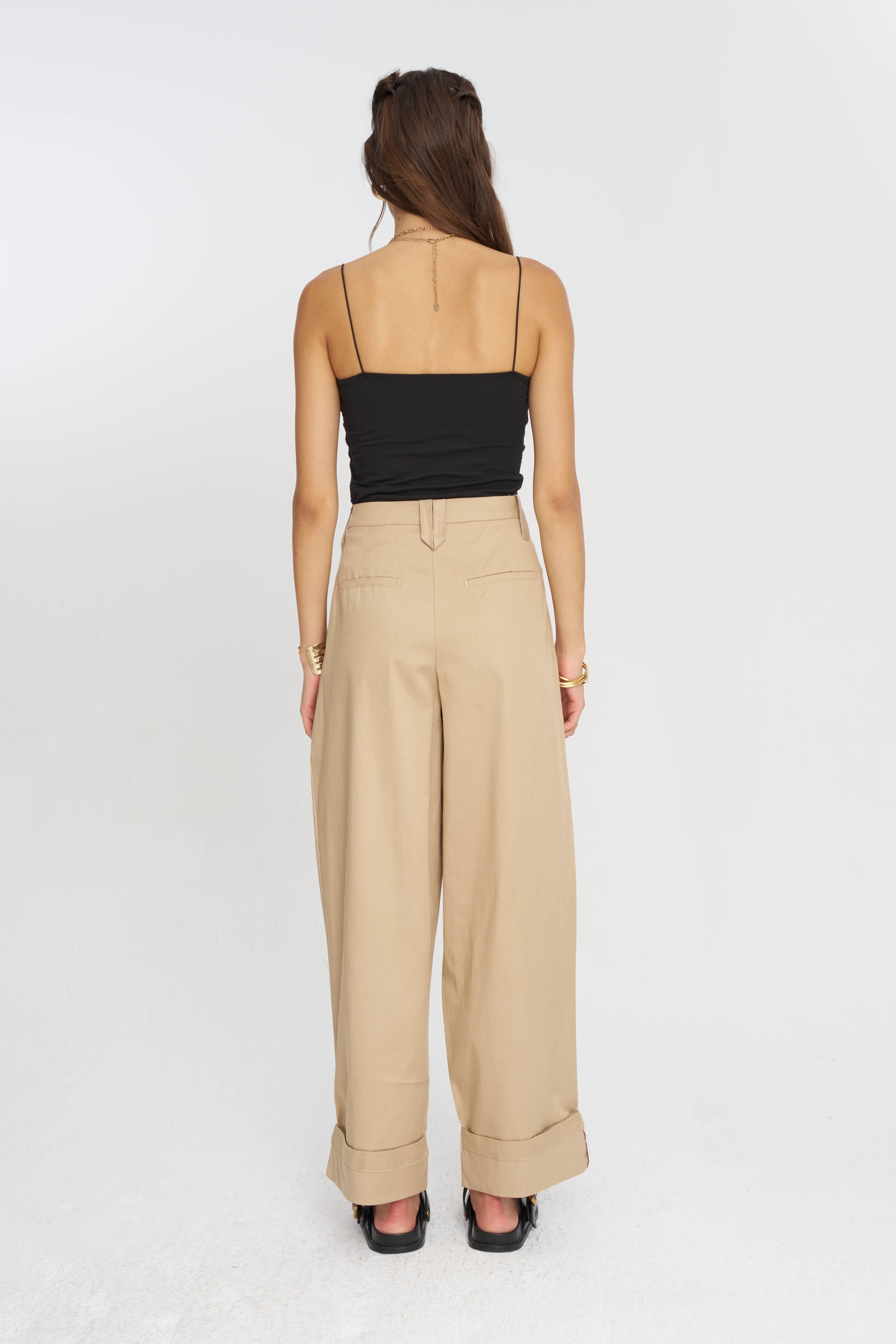 Toptan Duble Paça Tencel Karışımlı Kadın Pantolon Bej