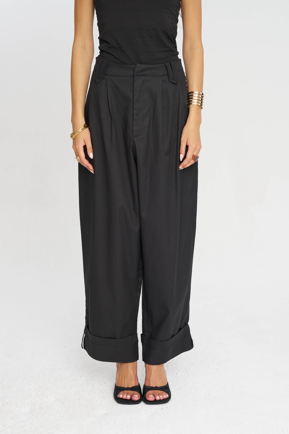 Toptan Duble Paça Tencel Karışımlı Kadın Pantolon Siyah