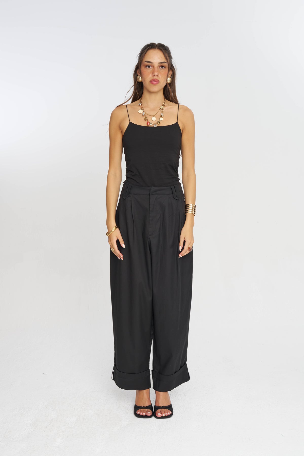 Toptan Duble Paça Tencel Karışımlı Kadın Pantolon Siyah