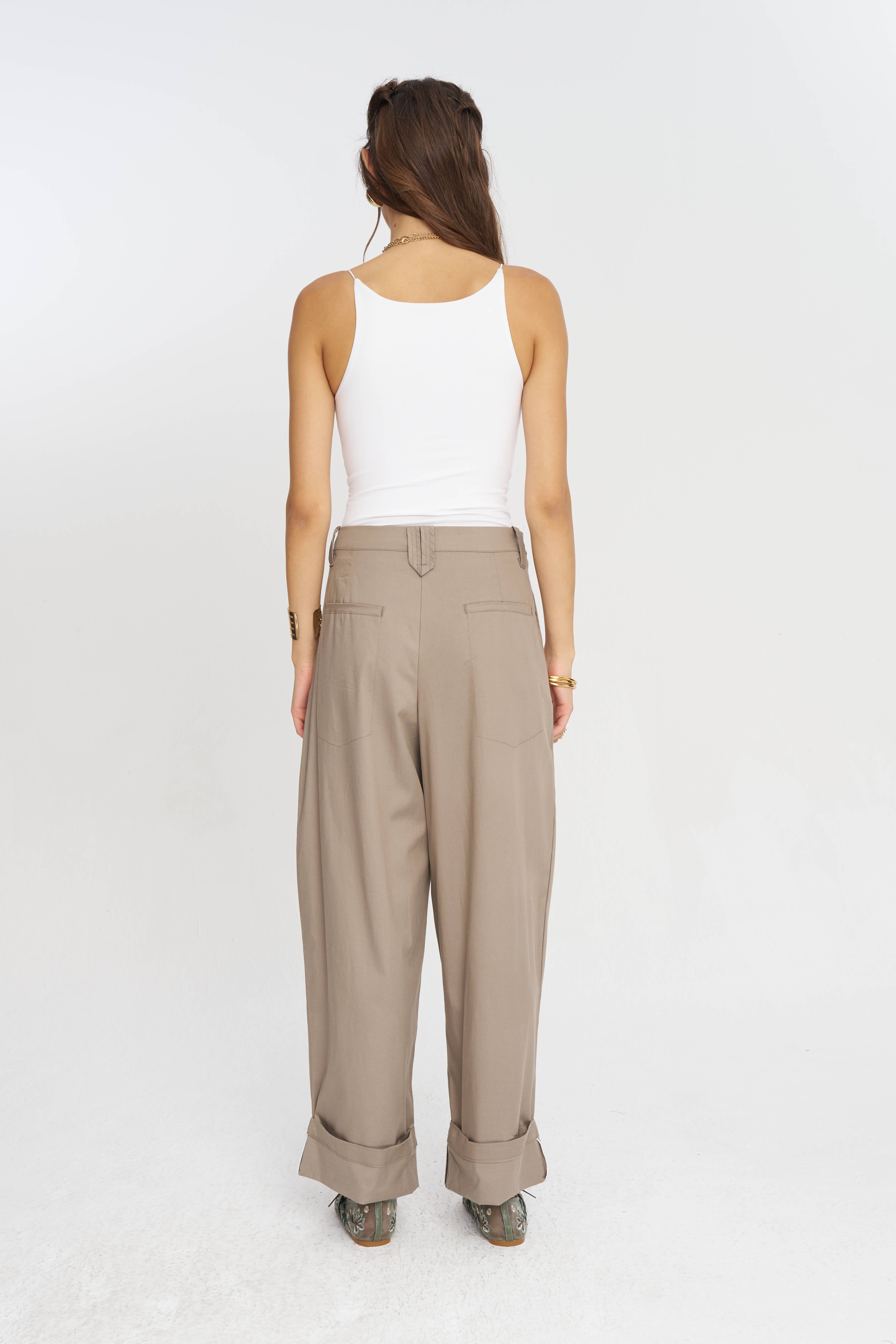 Toptan Duble Paça Tencel Karışımlı Kadın Pantolon Vizon