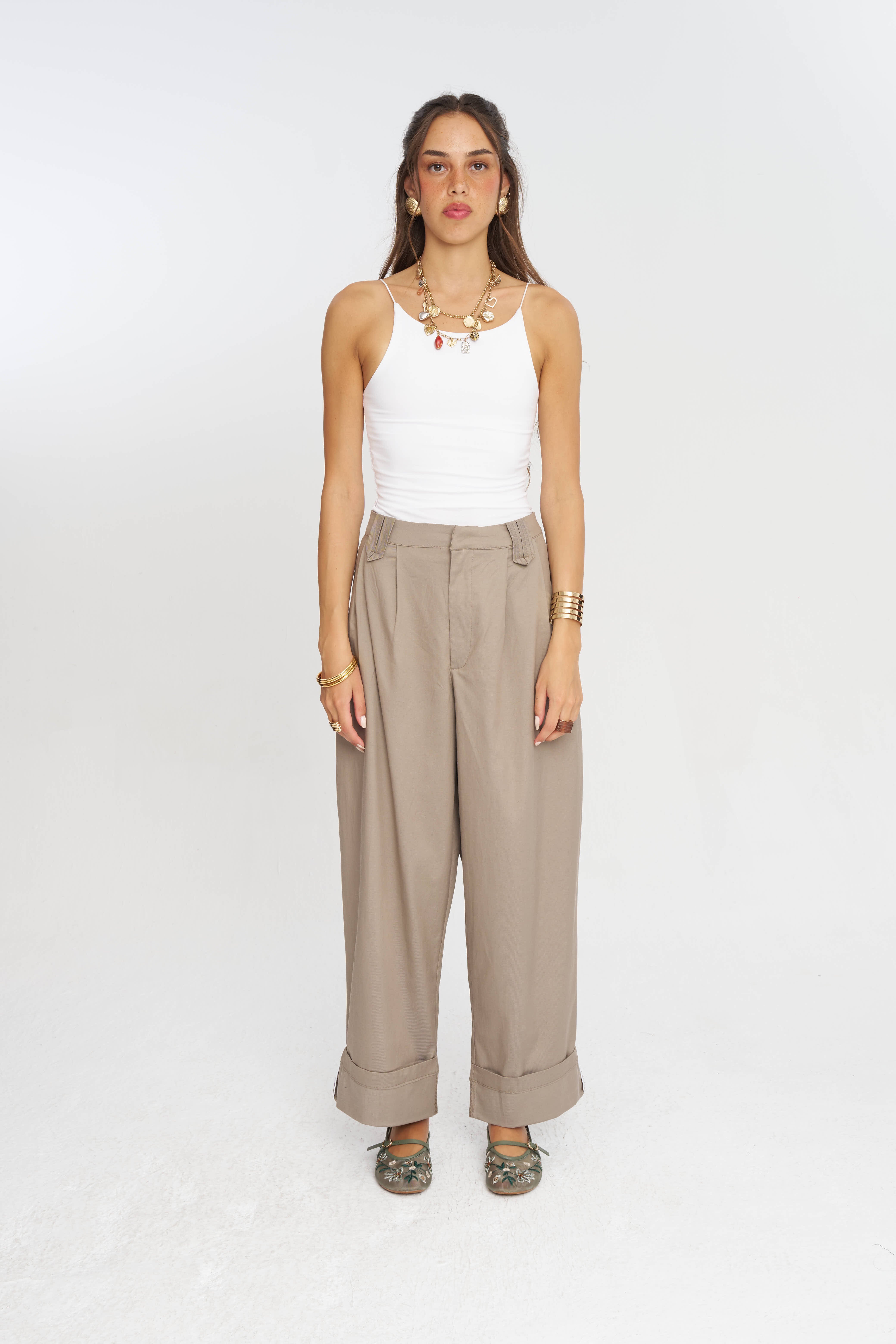 Toptan Duble Paça Tencel Karışımlı Kadın Pantolon Vizon