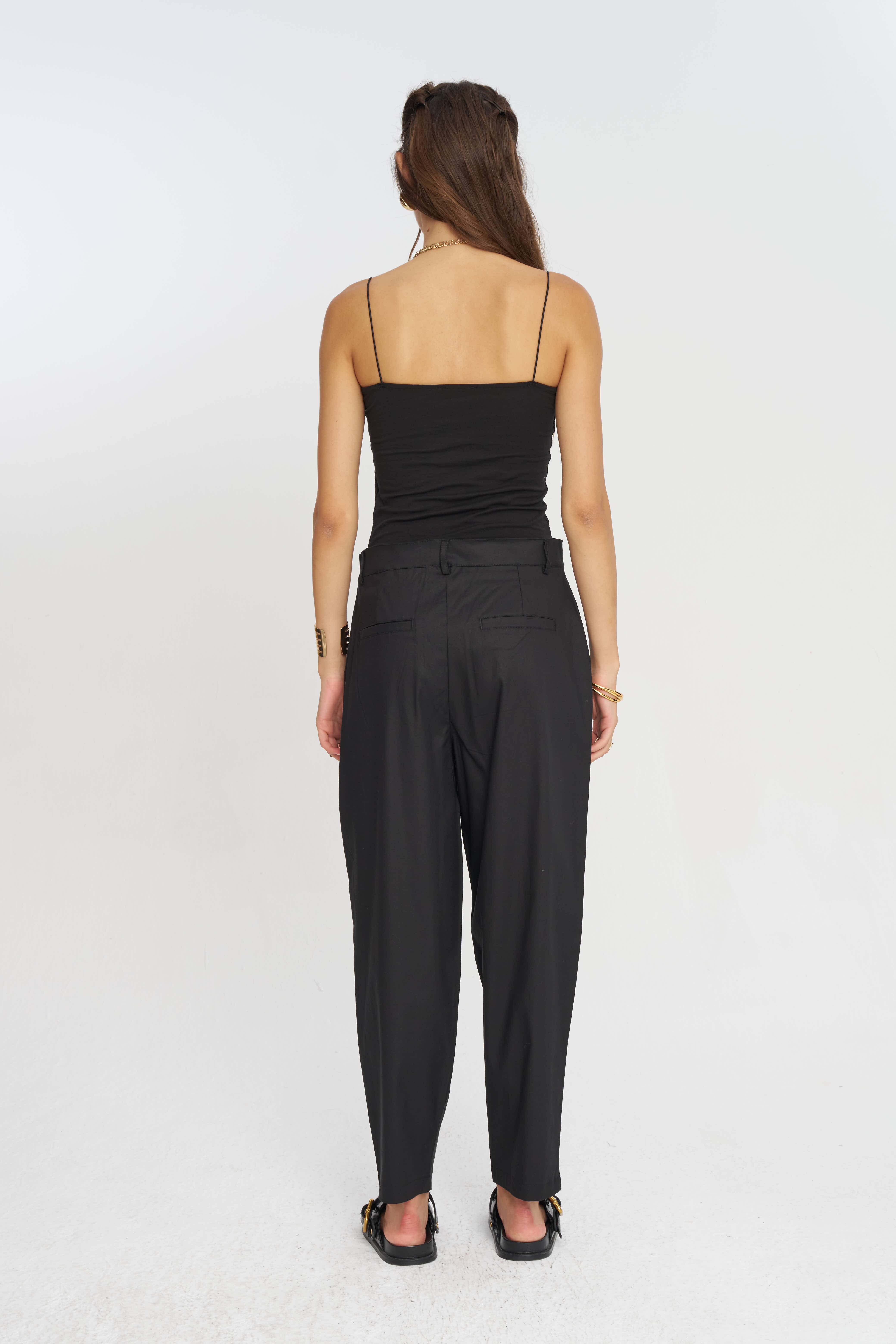 Toptan Düğme Detaylı Tencel Karışımlı Kadın Pantolon Siyah