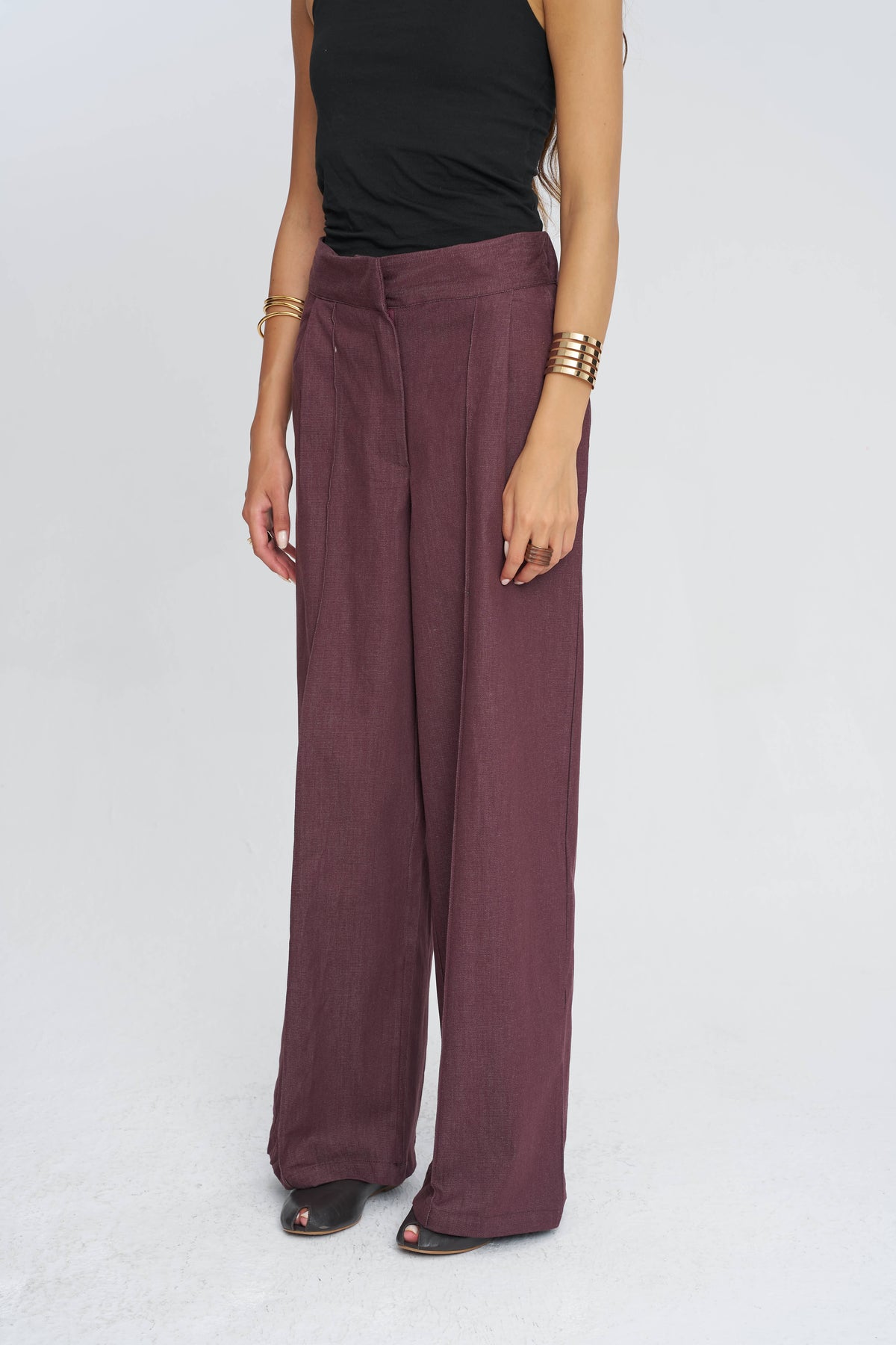 Toptan Bordo Geniş Paça Likralı Kadın Pantolon