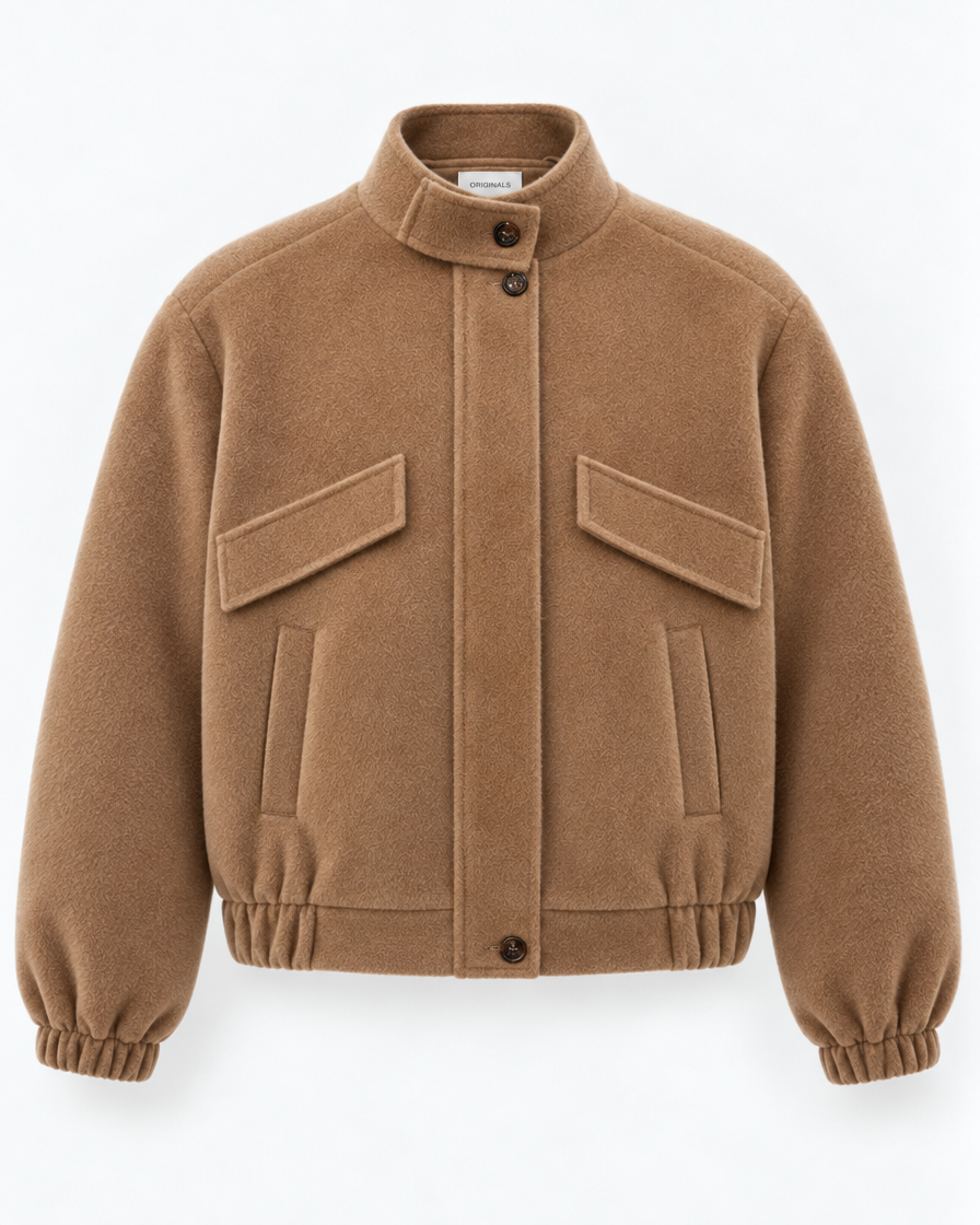 Toptan Camel İçi Astarlı Dik Yakalı Kadın Ceket - 4 Cepli