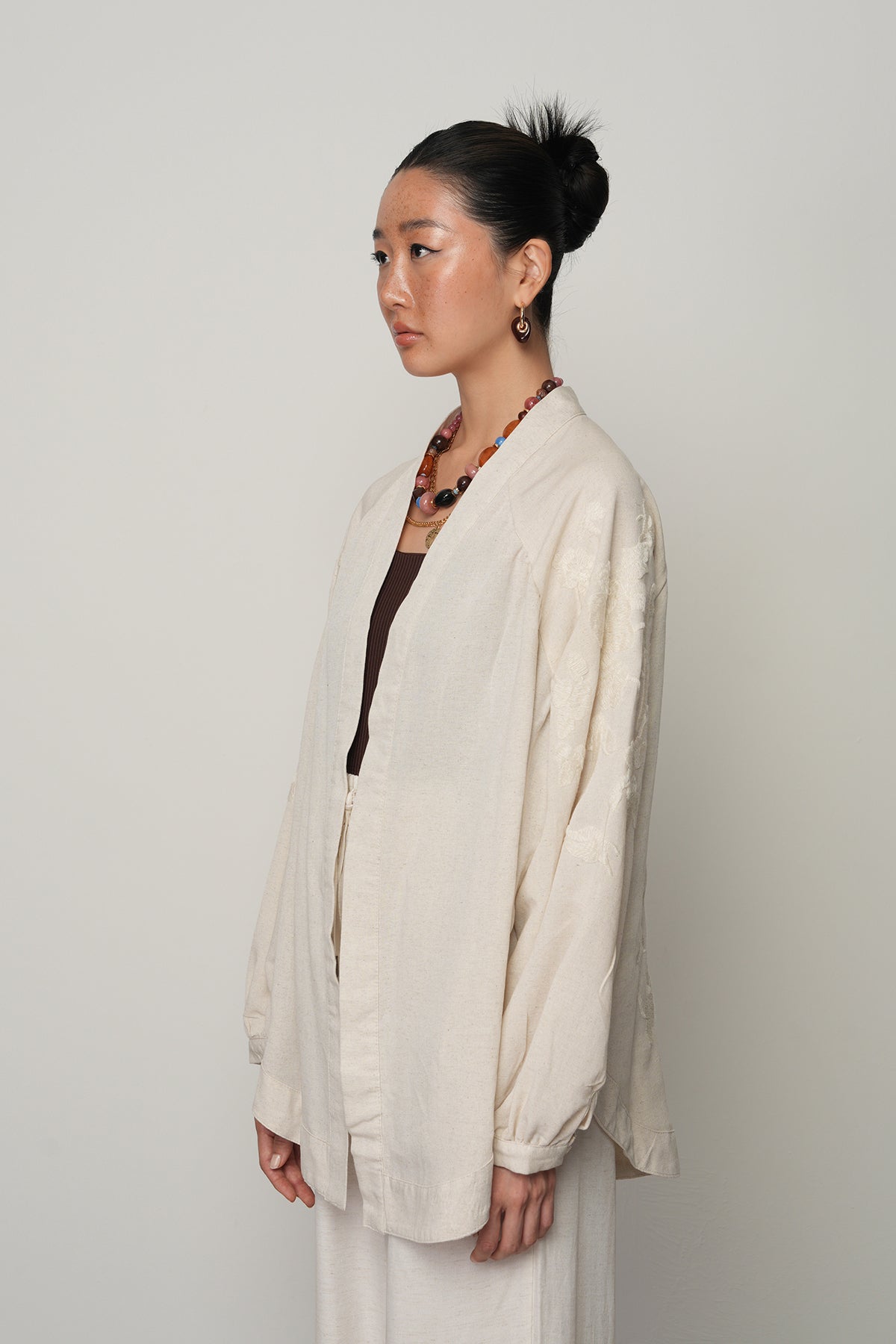 Toptan Sırtı ve Kolu Nakışlı Oversize Kimono – Viskon Keten Karışımı | Yerli Üretim 34014
