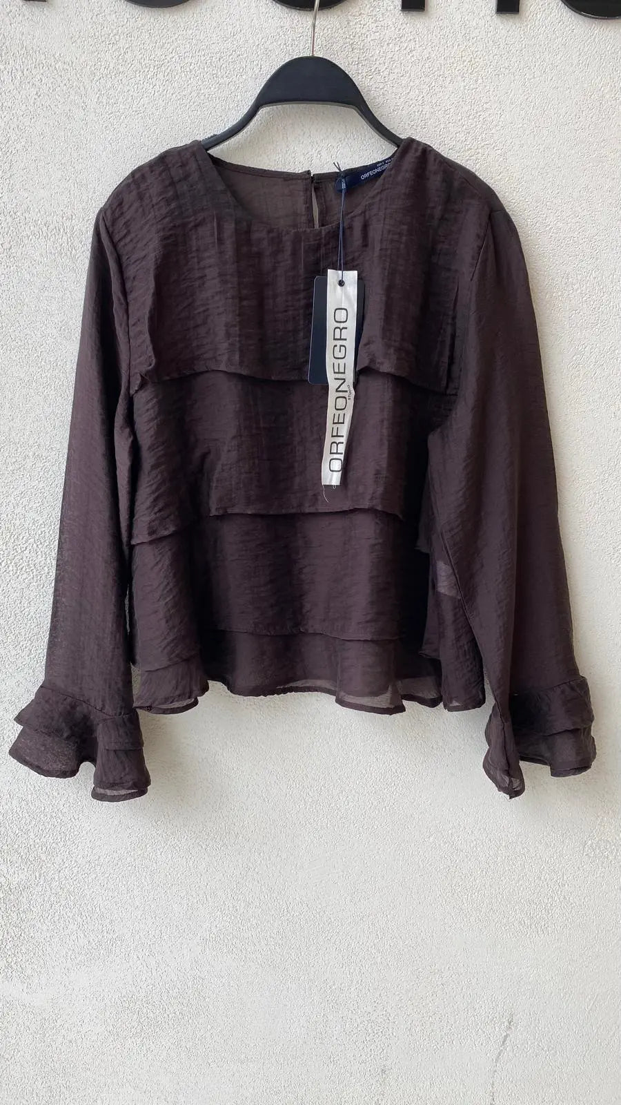 Kat Detaylı Drapeli Tencel Karışımlı Bluz - Kahve ORFEONEGRO