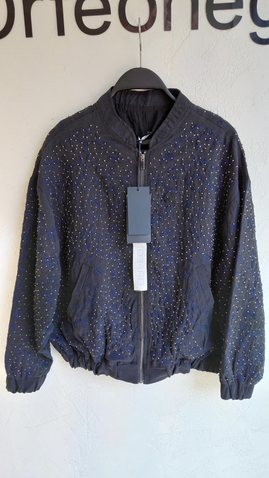 Taş İşlemeli Bomber Ceket Siyah