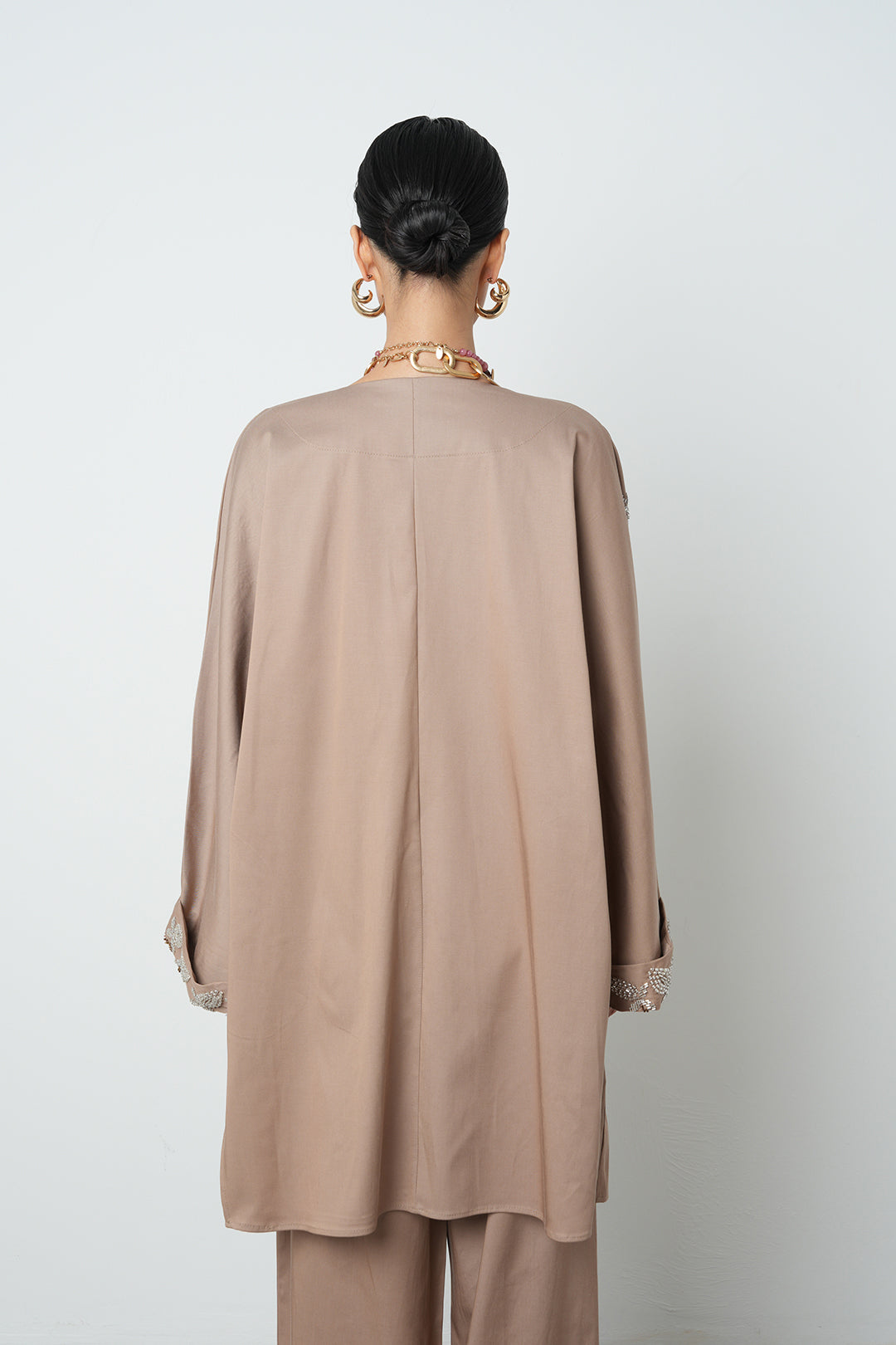 Boncuk detaylı oversize kimono, toptan kadın giyim, tesettür giyim, günlük şık kimono