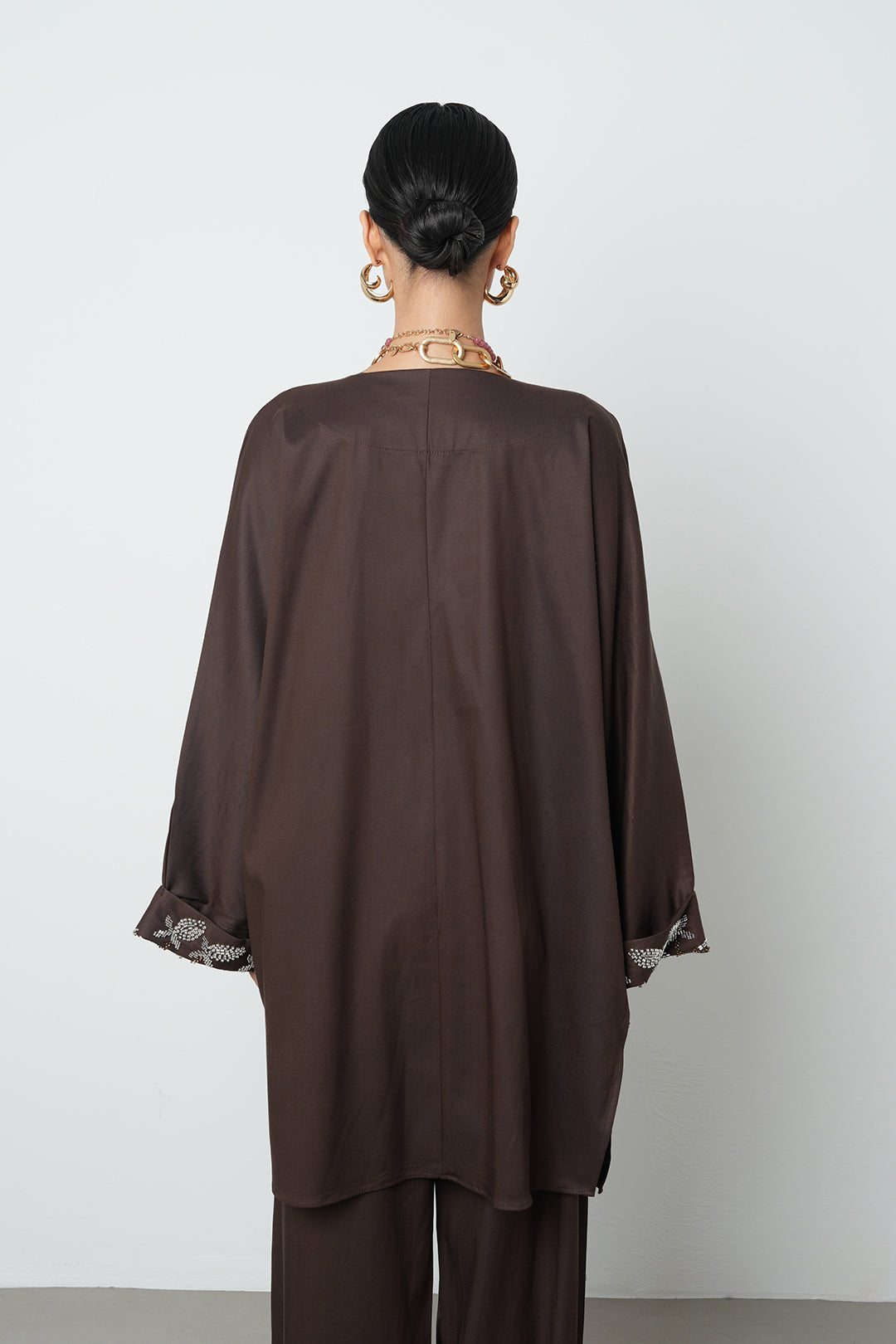 Boncuk detaylı oversize kimono, toptan kadın giyim, tesettür giyim, günlük şık kimono