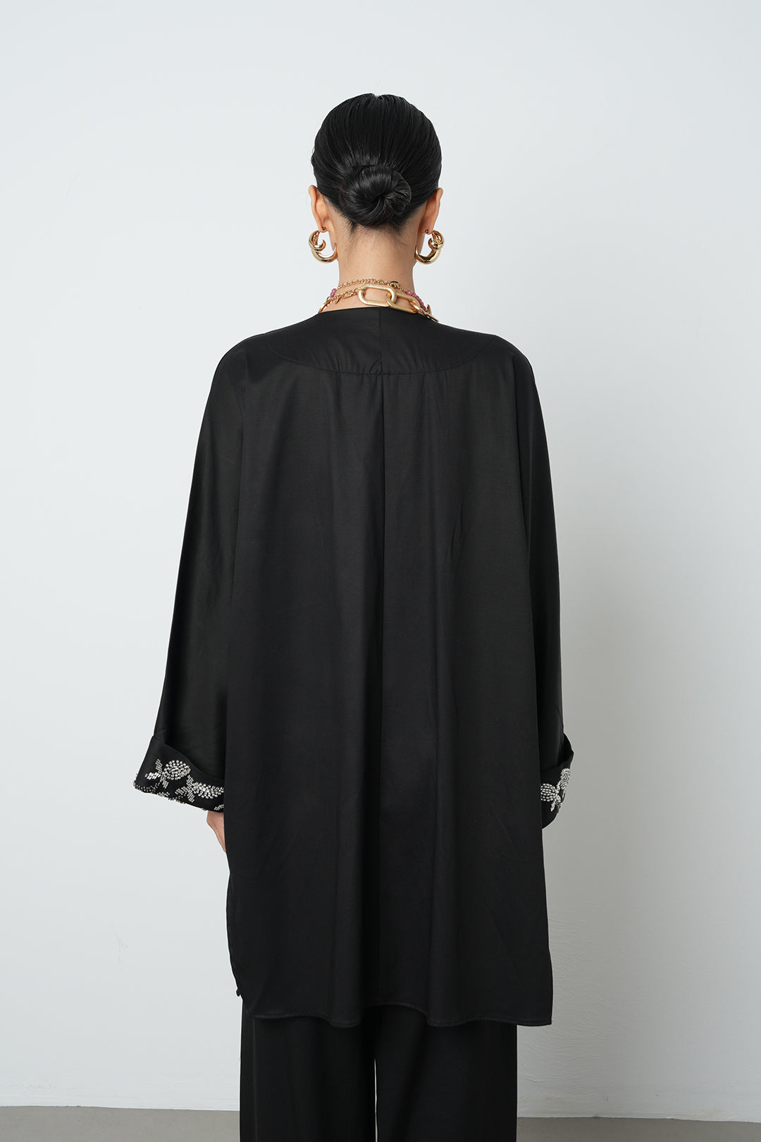 Boncuk detaylı oversize kimono, toptan kadın giyim, tesettür giyim, günlük şık kimono