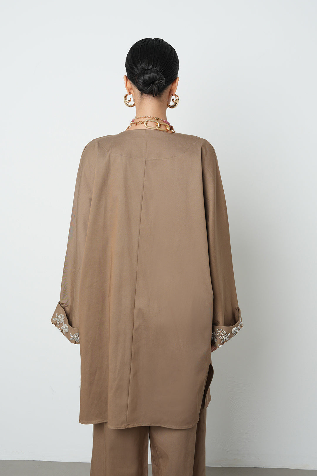 Boncuk detaylı oversize kimono, toptan kadın giyim, tesettür giyim, günlük şık kimono