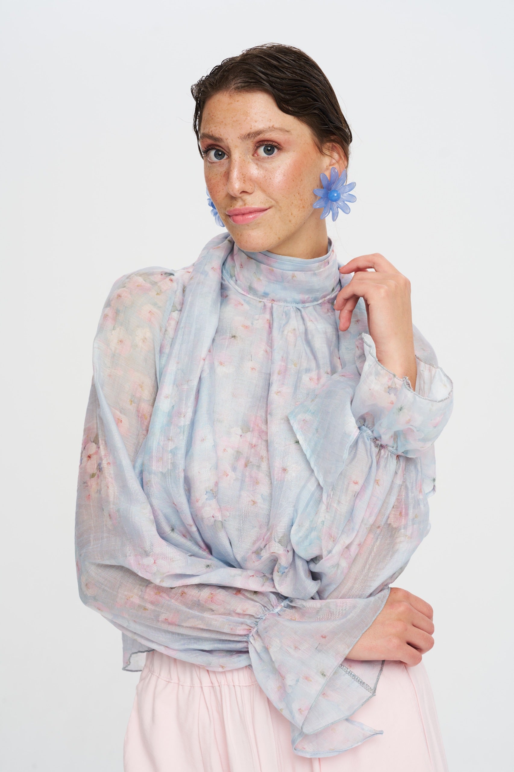 Toptan Çiçek Desenli Tencel Bluz
