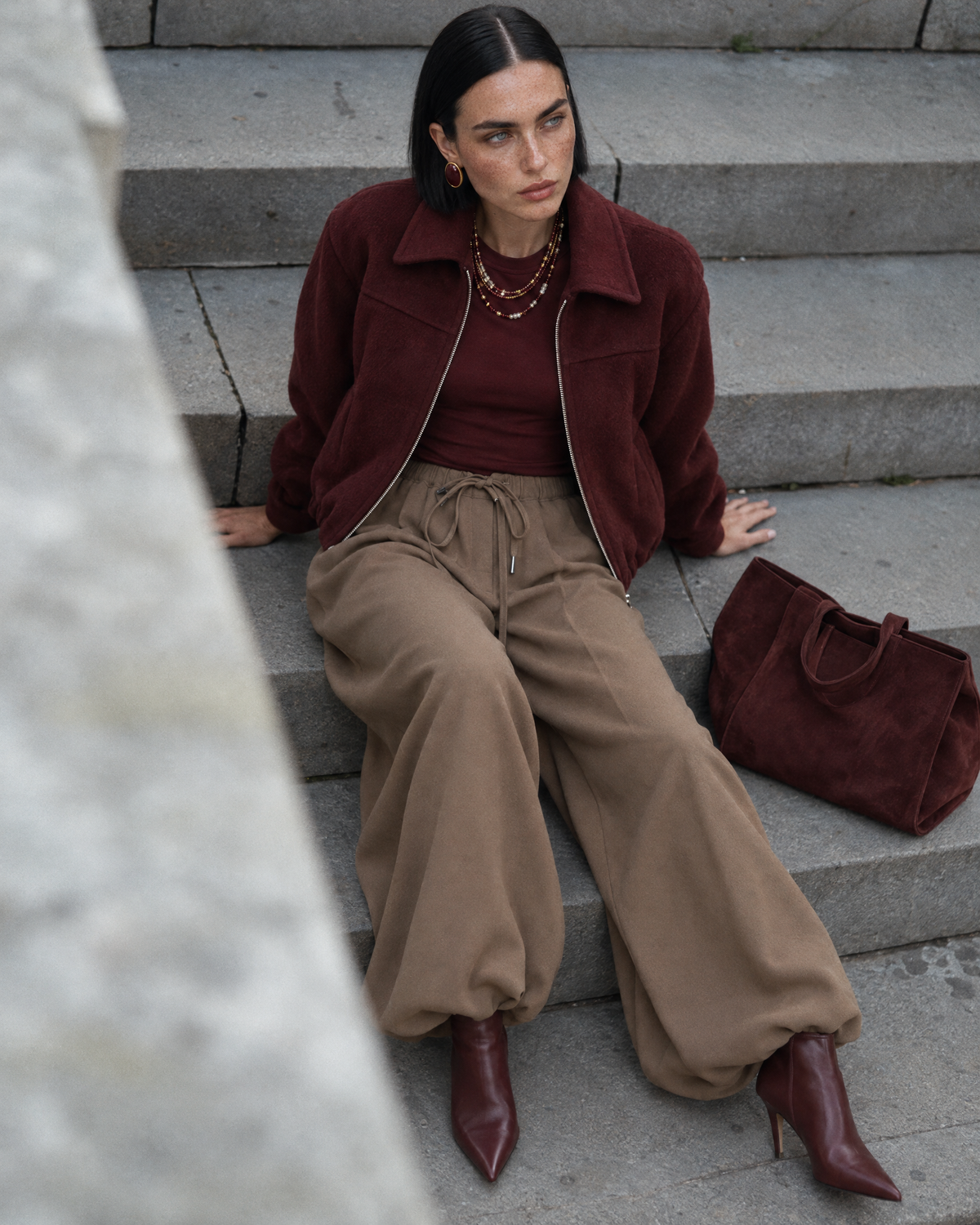 Toptan Kadın Crop Ceket Bordo