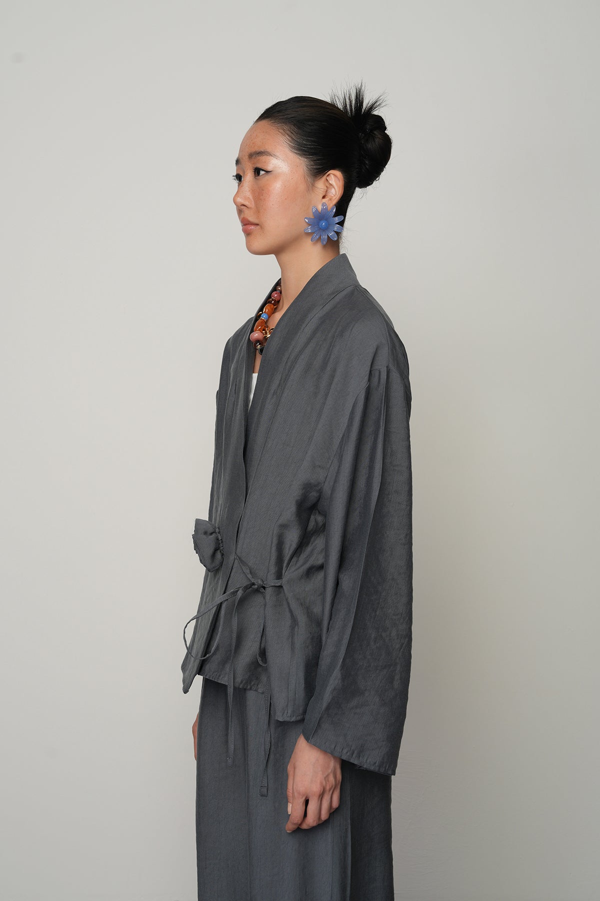 Gül detaylı yandan bağlamalı kadın kimono-ceket – toptan kadın giyim