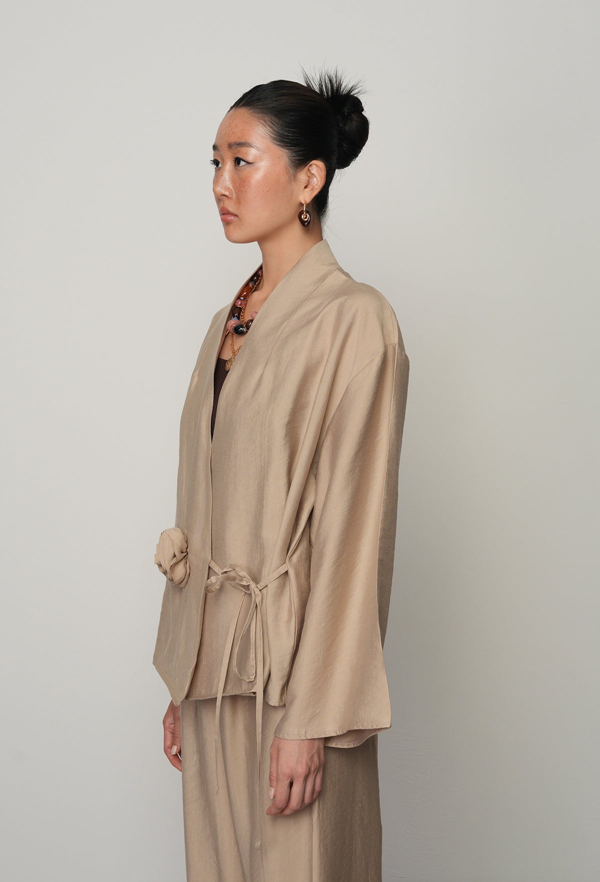 Gül detaylı yandan bağlamalı kadın kimono-ceket – toptan kadın giyim