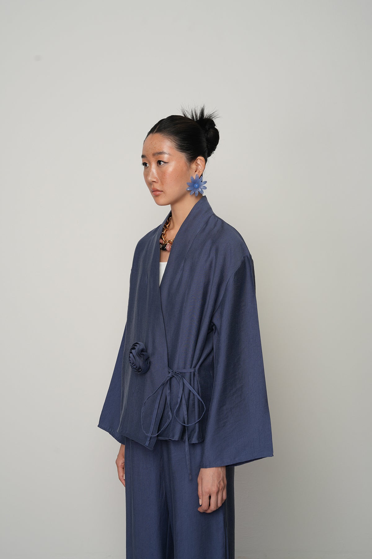 Gül detaylı yandan bağlamalı kadın kimono-ceket – toptan kadın giyim