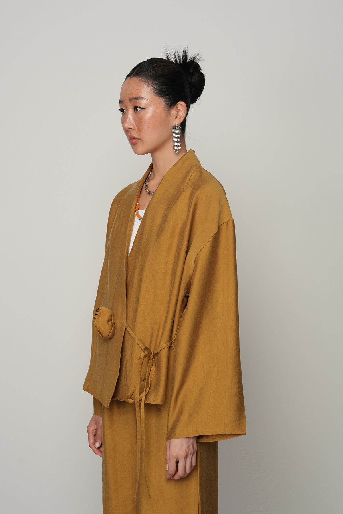 Gül detaylı yandan bağlamalı kadın kimono-ceket – toptan kadın giyim