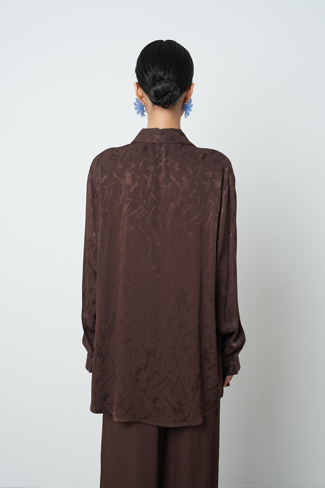 Toptan satış kahverengi desenli oversize kadın gömlek