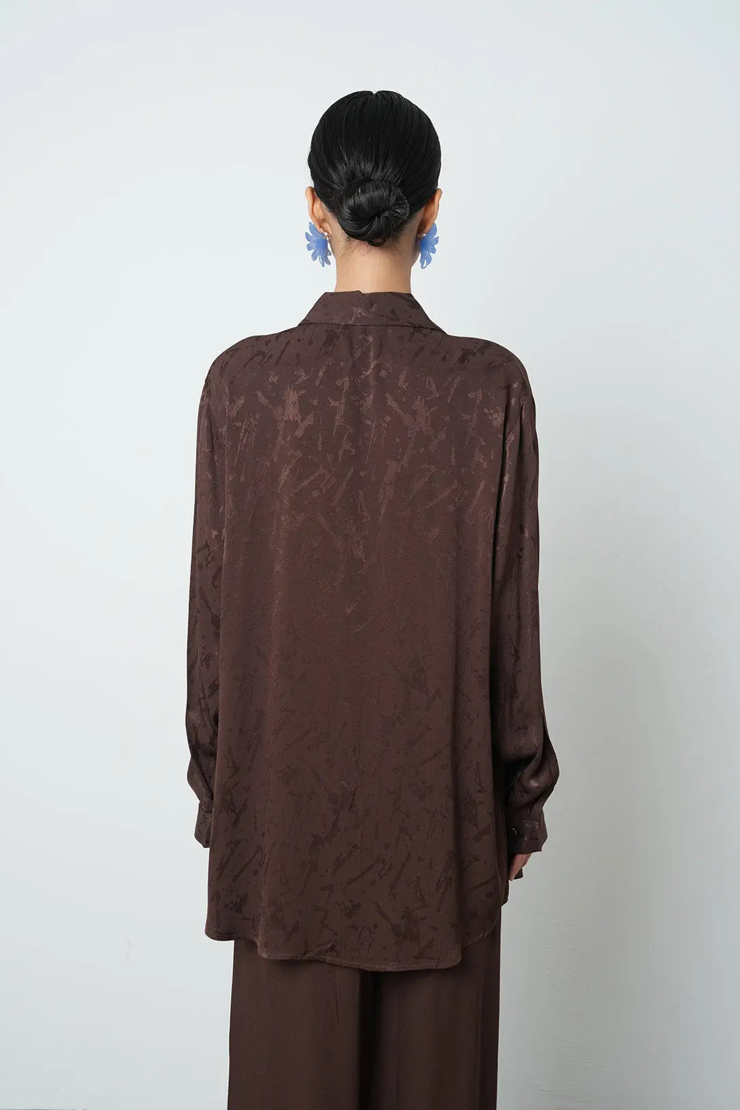 Toptan satış kahverengi desenli oversize kadın gömlek