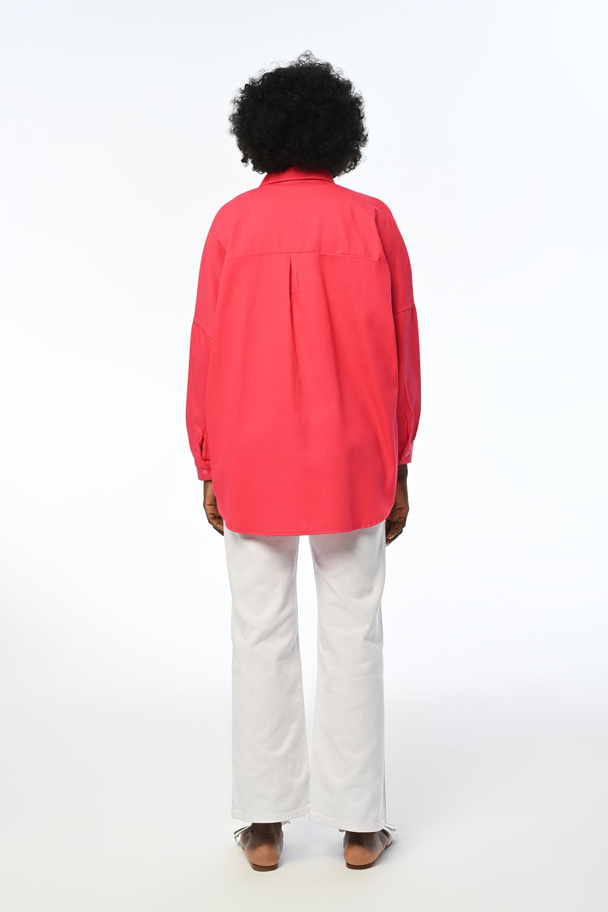Oversize gabardin kumaş kadın gömlek, %100 pamuk, 80 cm uzunluk, Türkiye üretimi