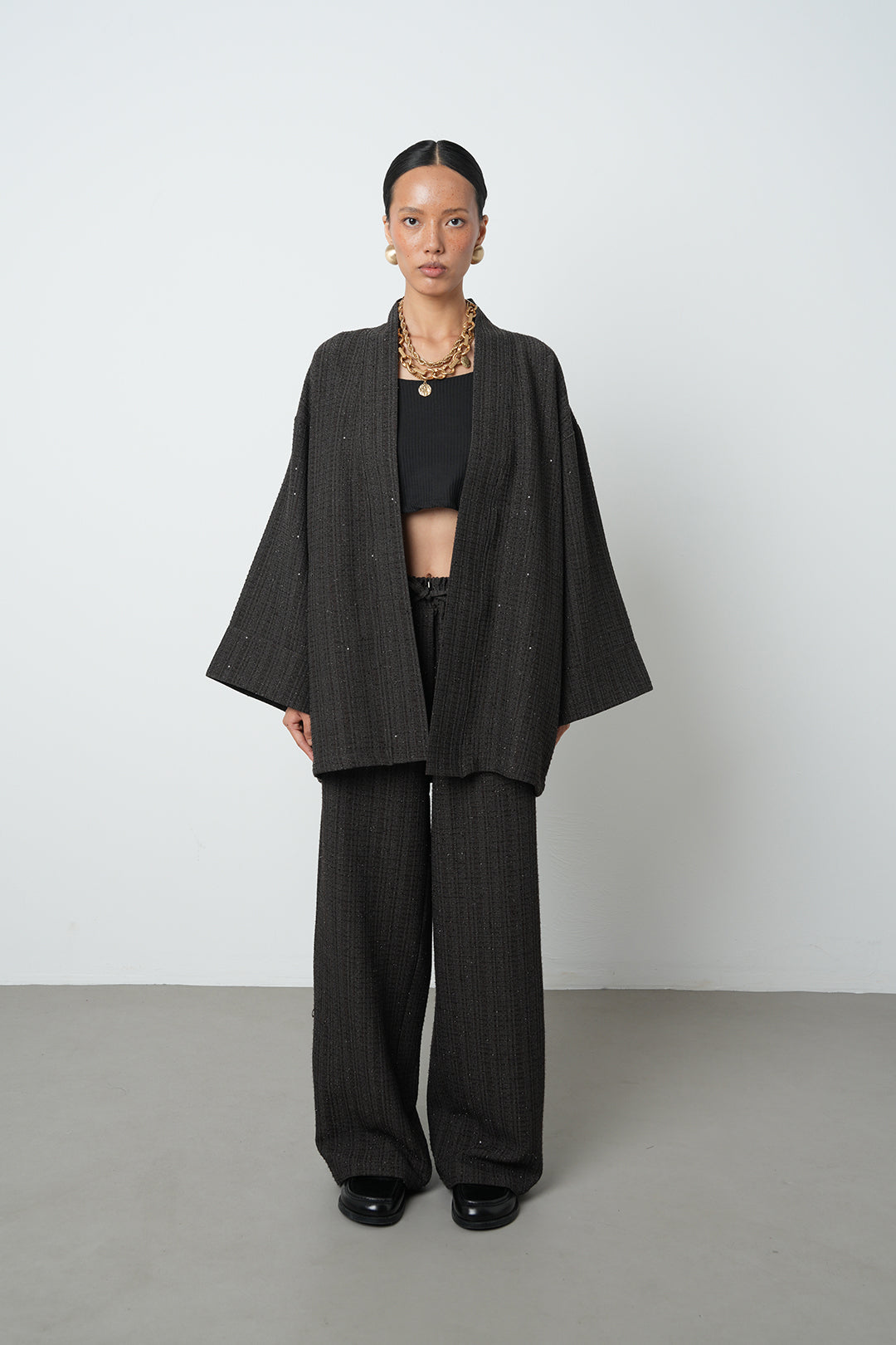 Simli rahat kalıp kadın kimono, tesettüre uygun, oversize kesim, toptan satış için uygun