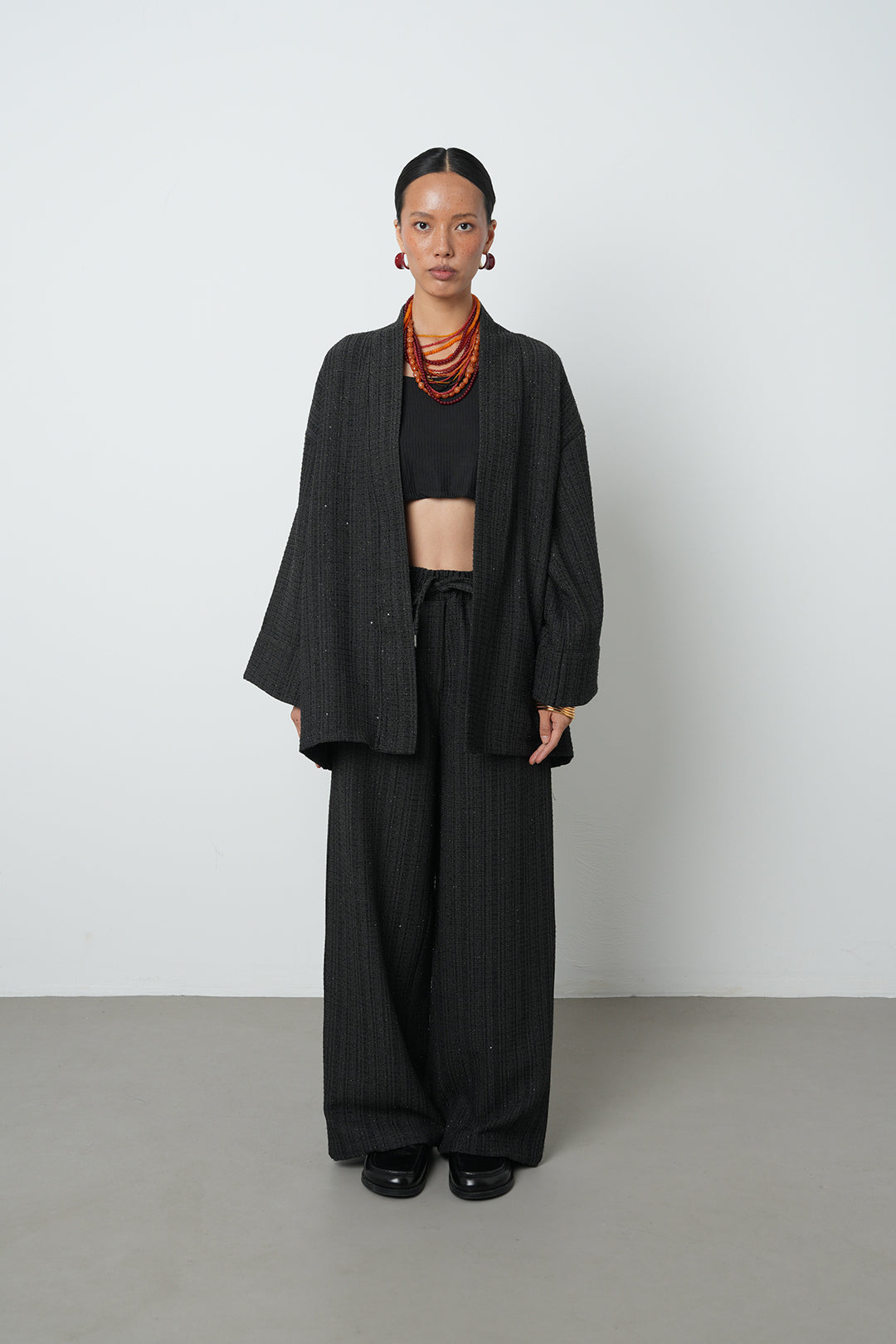 Simli rahat kalıp kadın kimono, tesettüre uygun, oversize kesim, toptan satış için uygun