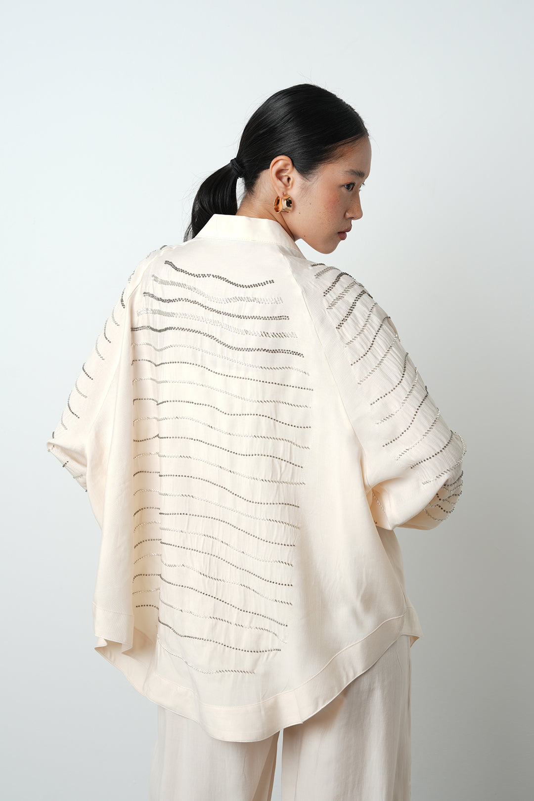 Yatay taş detaylı oversize kadın kimono – toptan kadın giyim