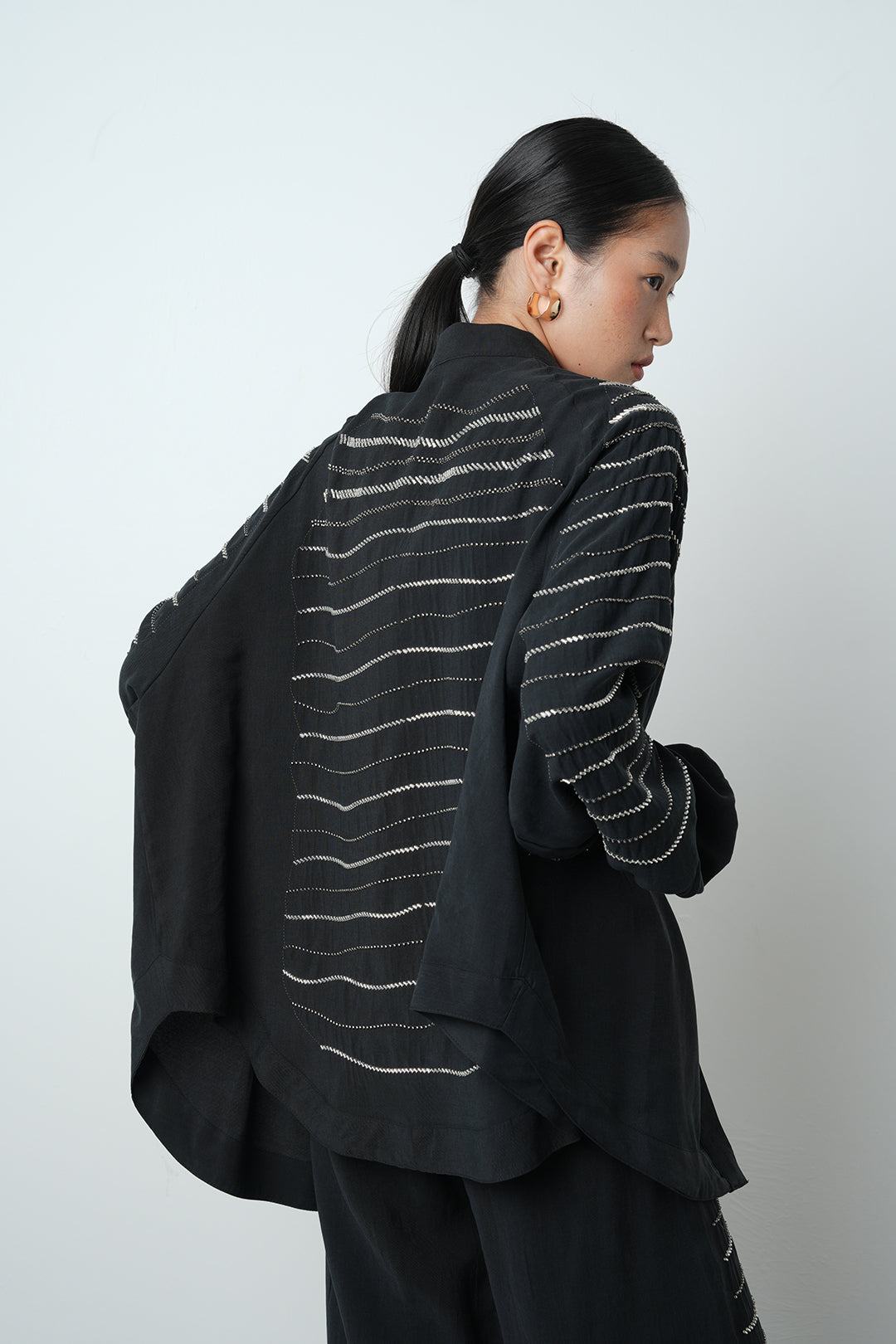 Yatay taş detaylı oversize kadın kimono – toptan kadın giyim