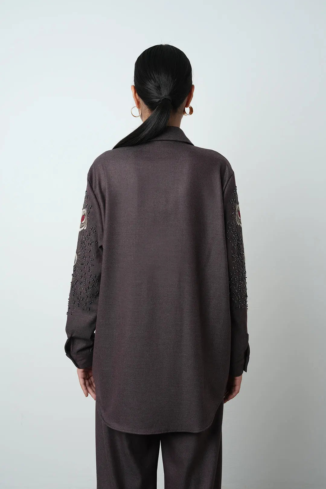 Toptan kadın çiçek desenli boncuk işlemeli oversize gömlek