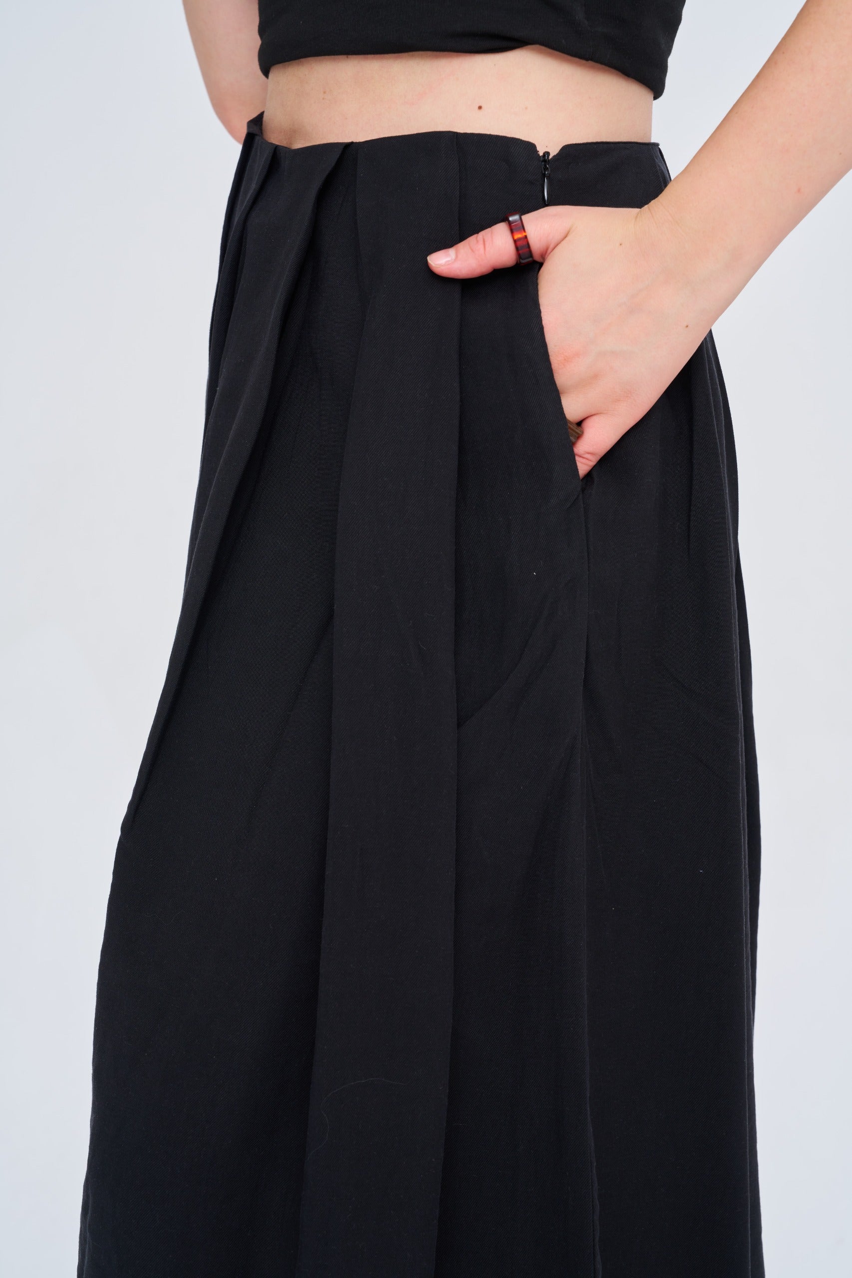 Toptan Kadın Tencel Karışımlı Siyah Şort Etek