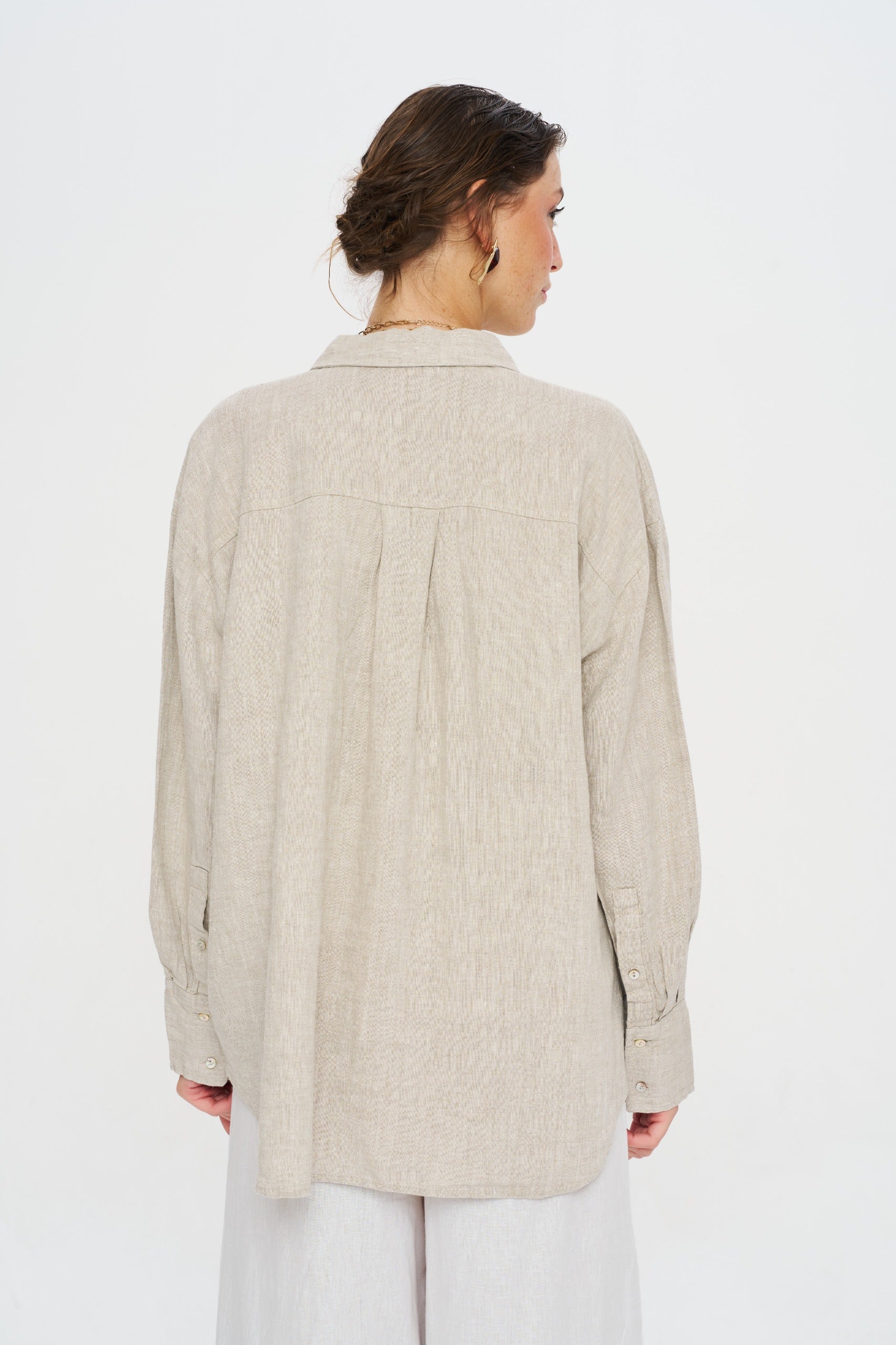 Toptan Tek Cepli %100 Keten Natur Kadın Gömlek