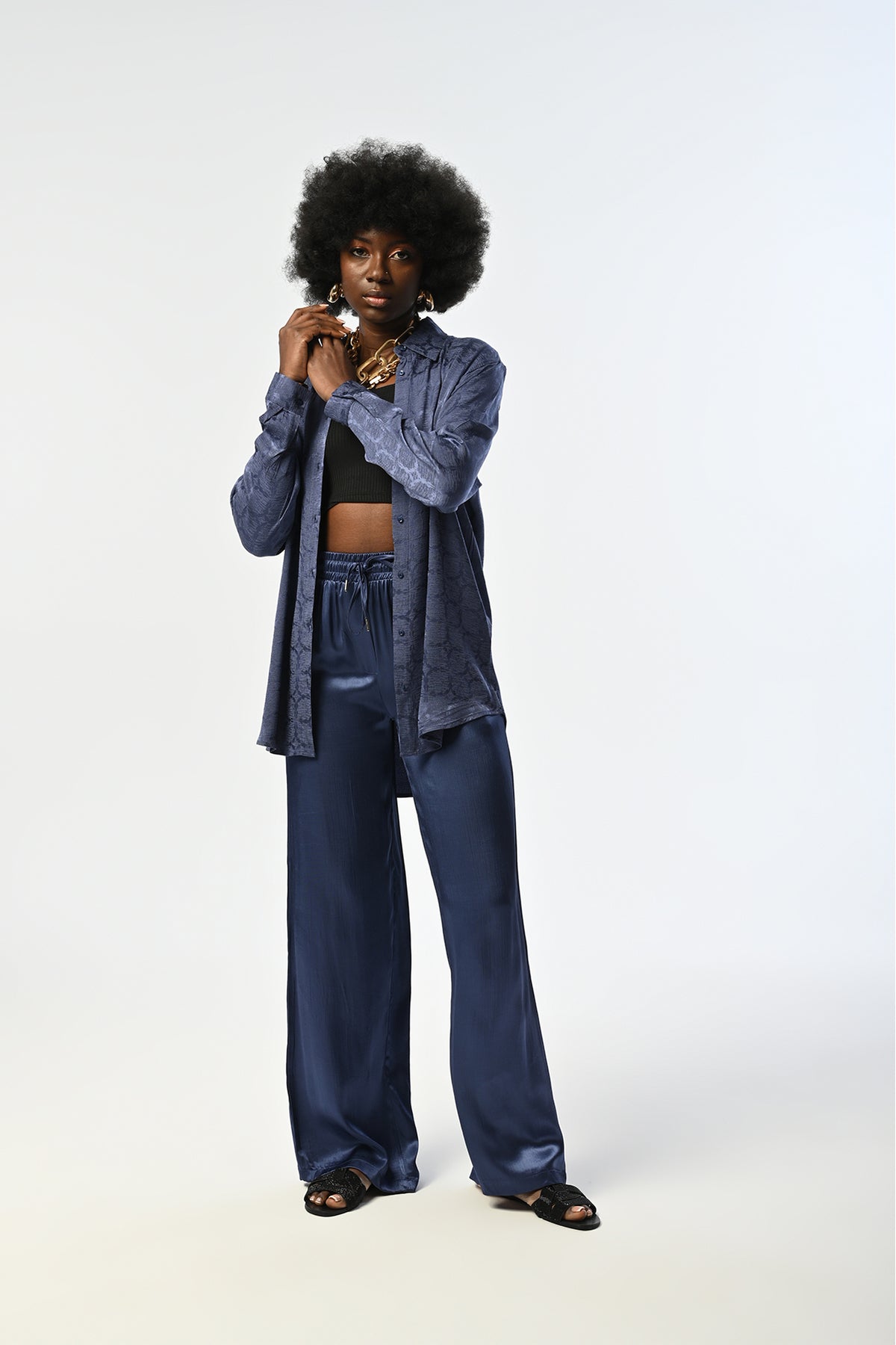 Toptan Indigo Desenli Oversize Gömlek