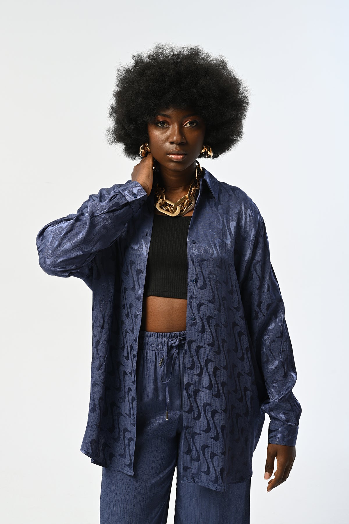 Toptan Indigo Desenli Oversize Gömlek