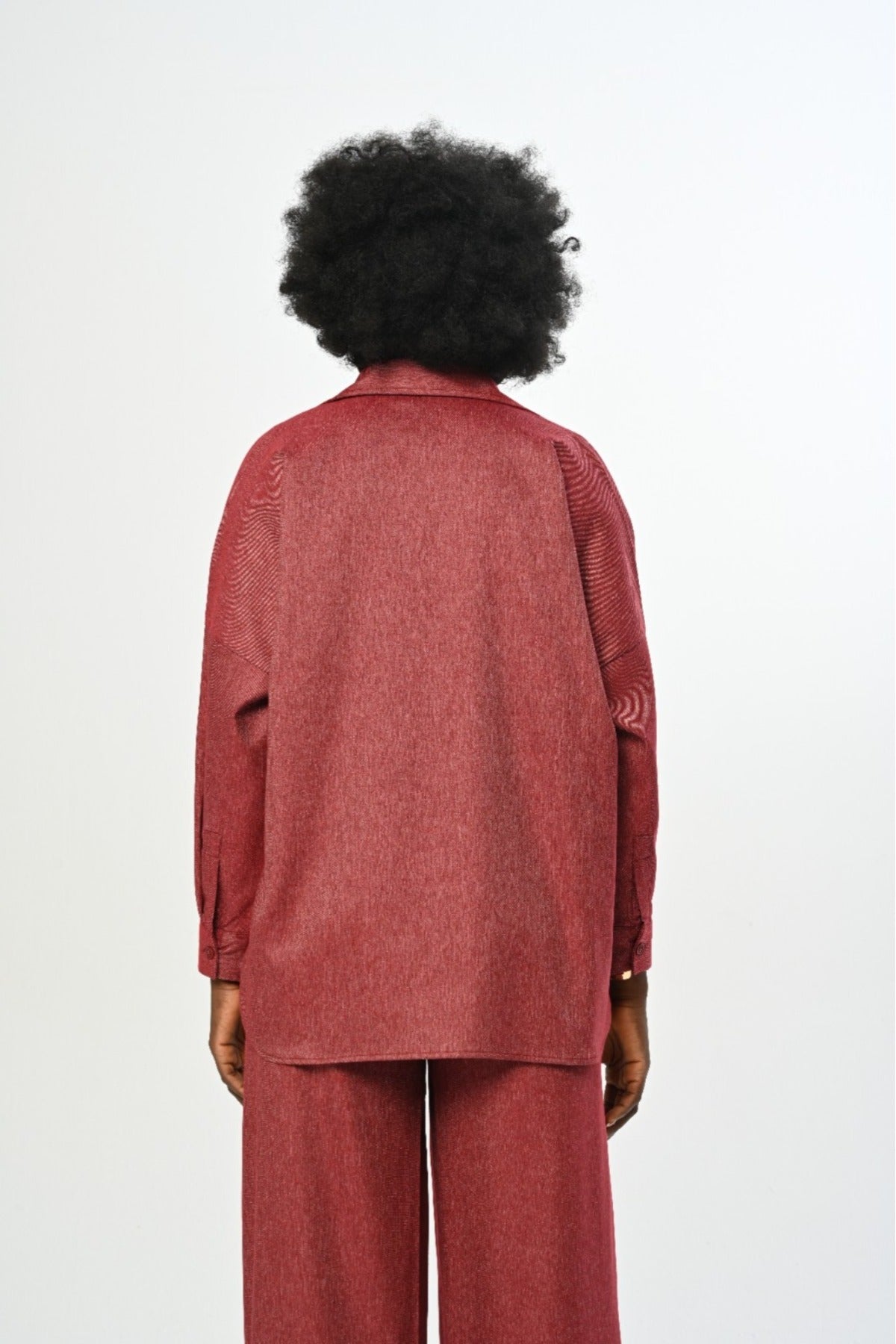 Toptan Yakası Detaylı Düz Renk Oversize Gömlek Bordo