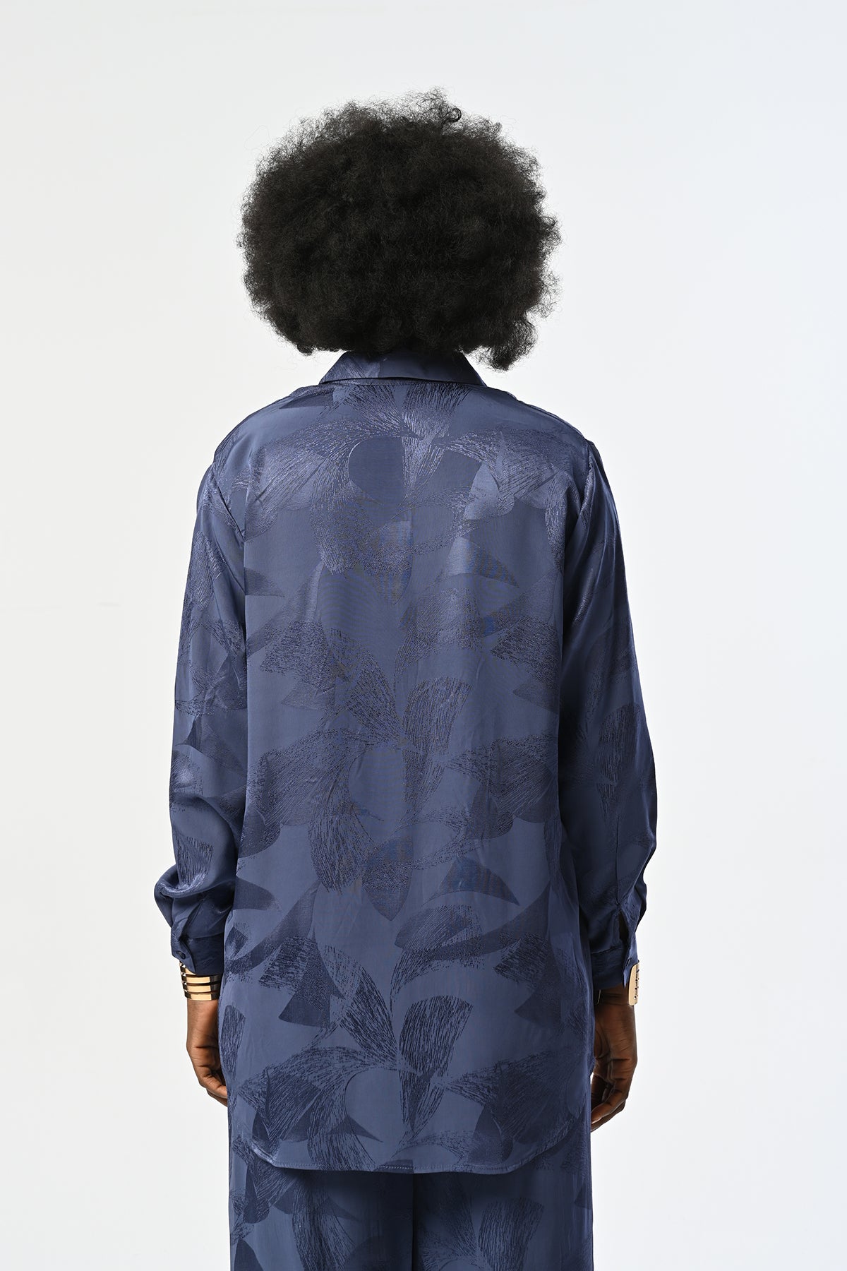 Toptan Indigo Çiçek Desenli Oversize Gömlek
