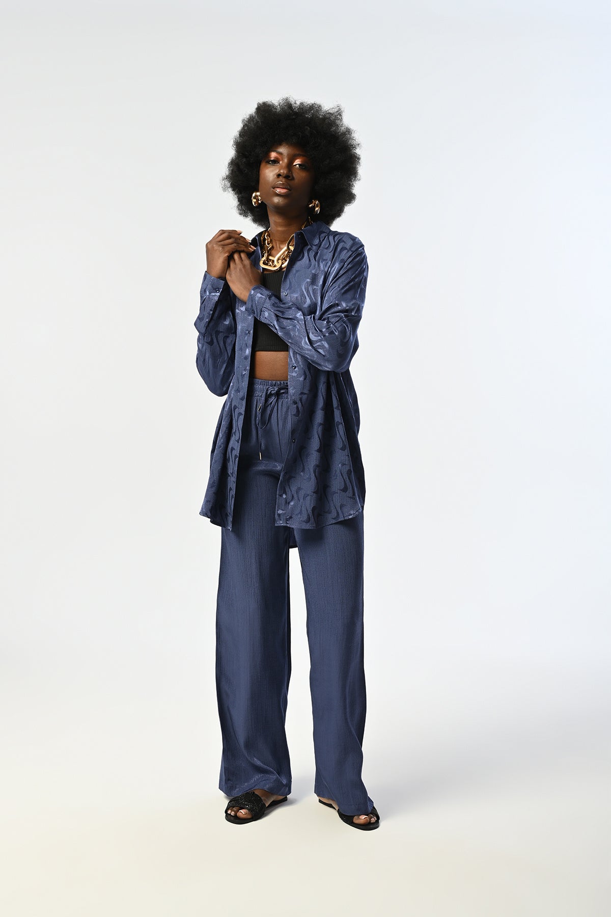 Toptan Indigo Desenli Oversize Gömlek