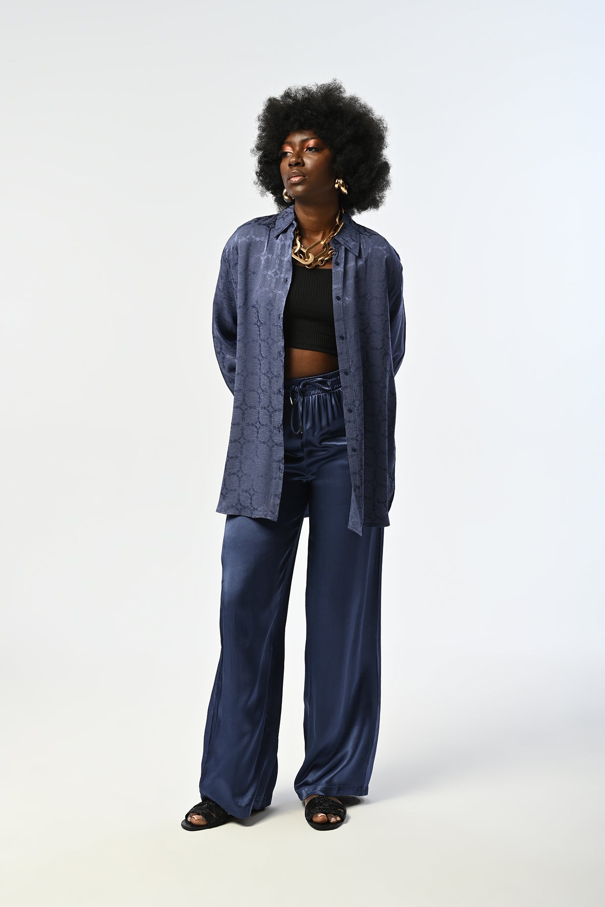 Toptan Indigo Desenli Oversize Gömlek