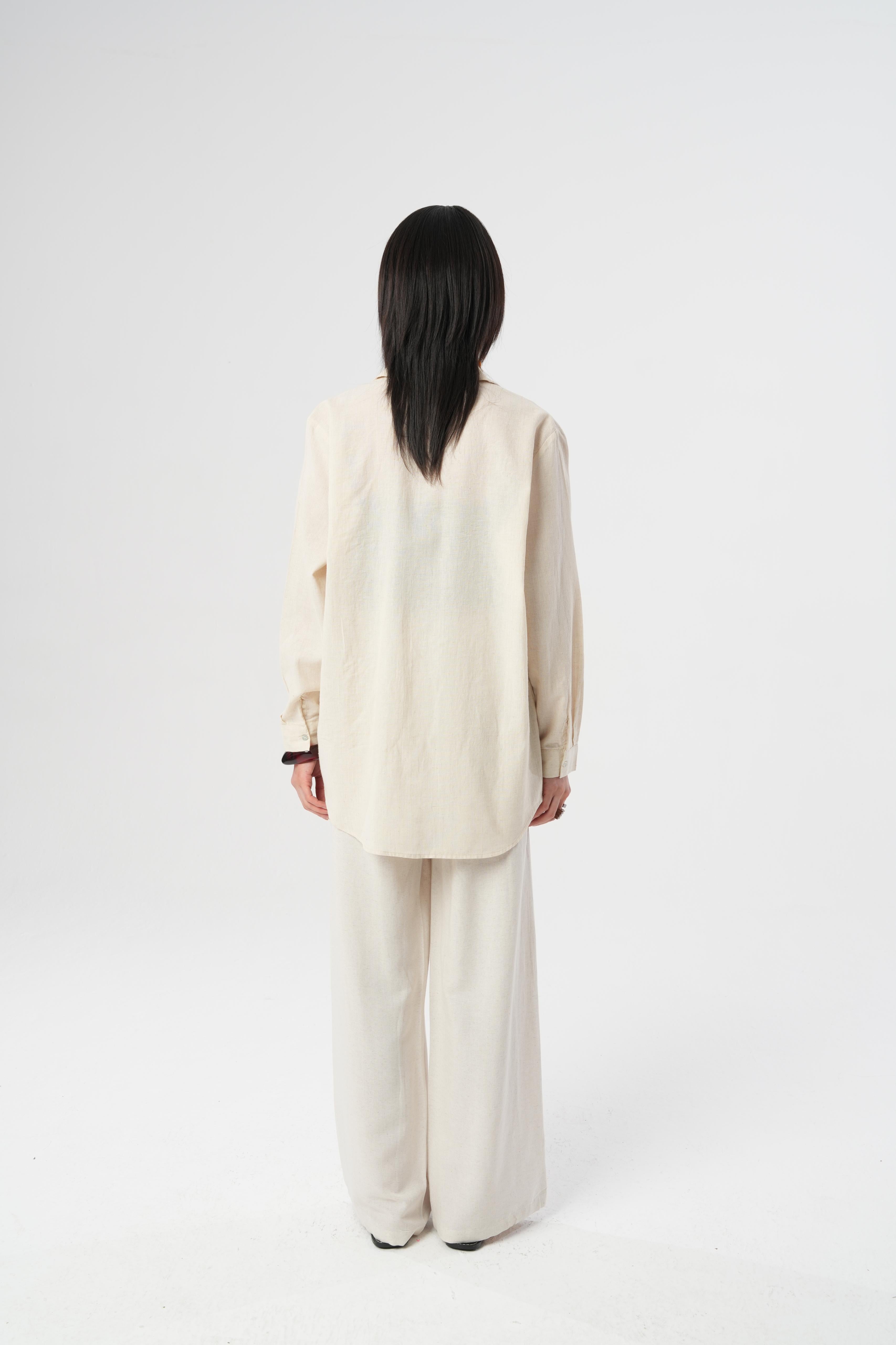 Orfeonegro Oversize Nakışlı Keten Gömlek