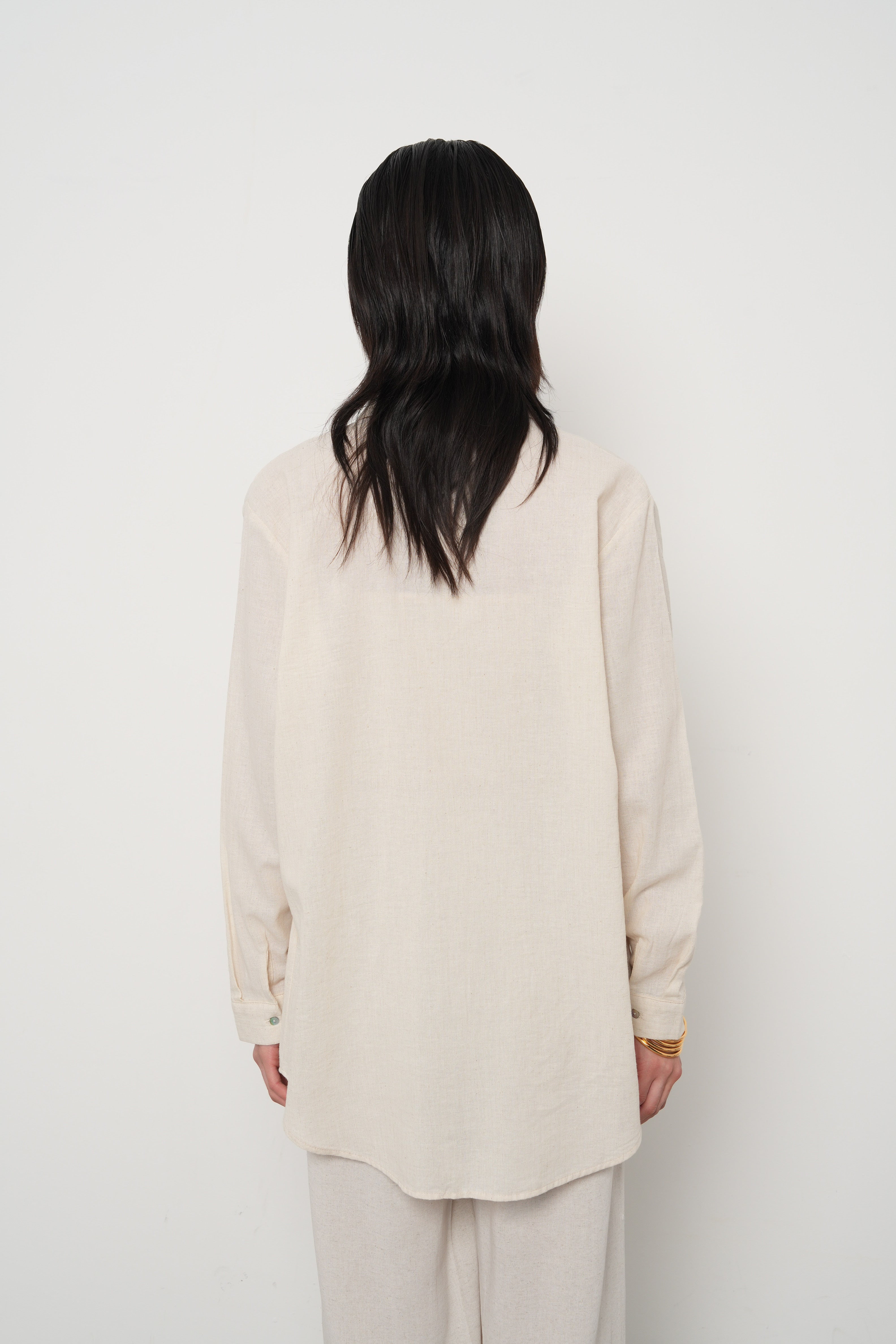 Orfeonegro Çiçek Desen Nakışlı Oversize Keten Gömlek