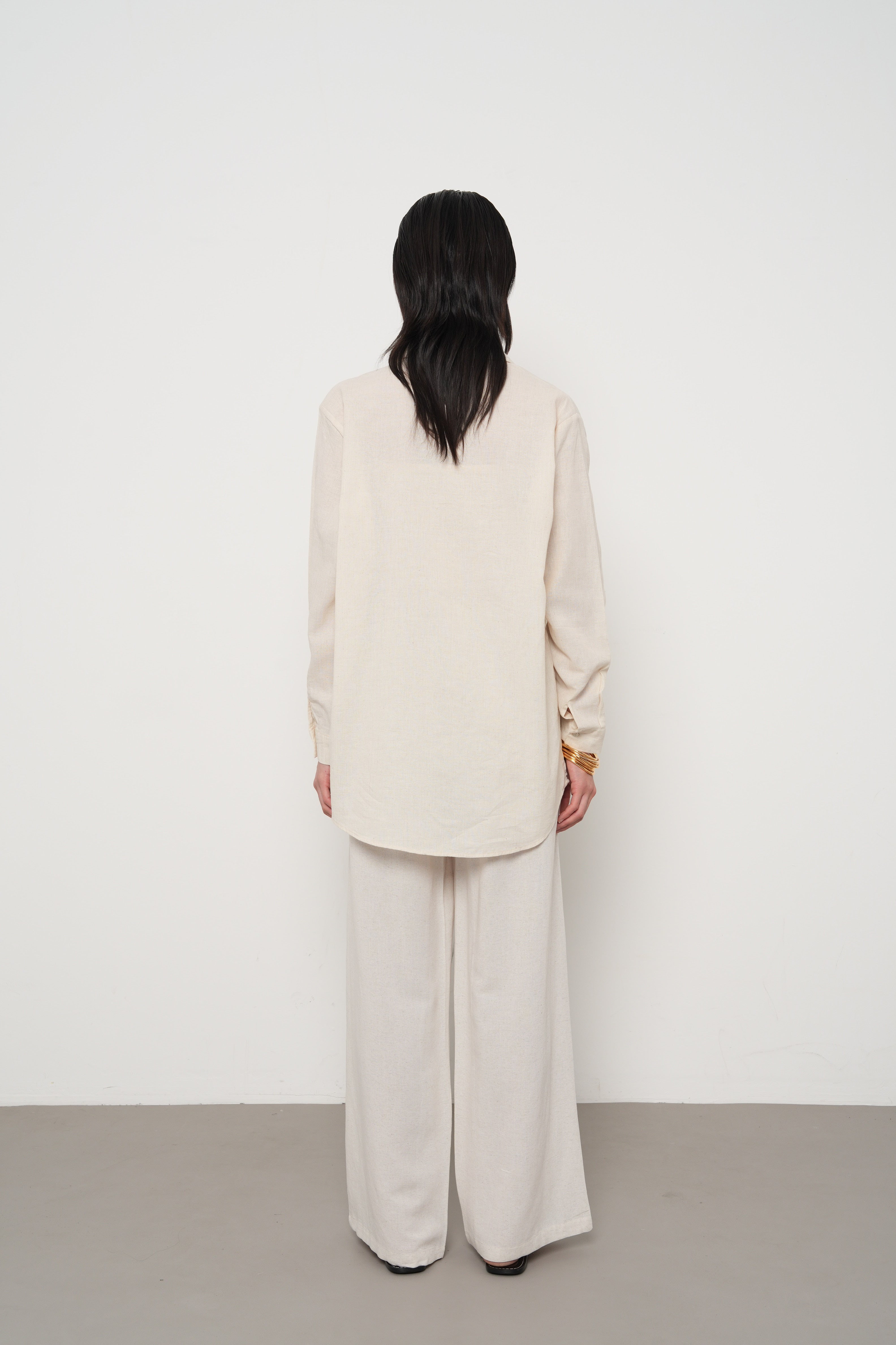 Orfeonegro Çiçek Desenli Oversize Keten Gömlek