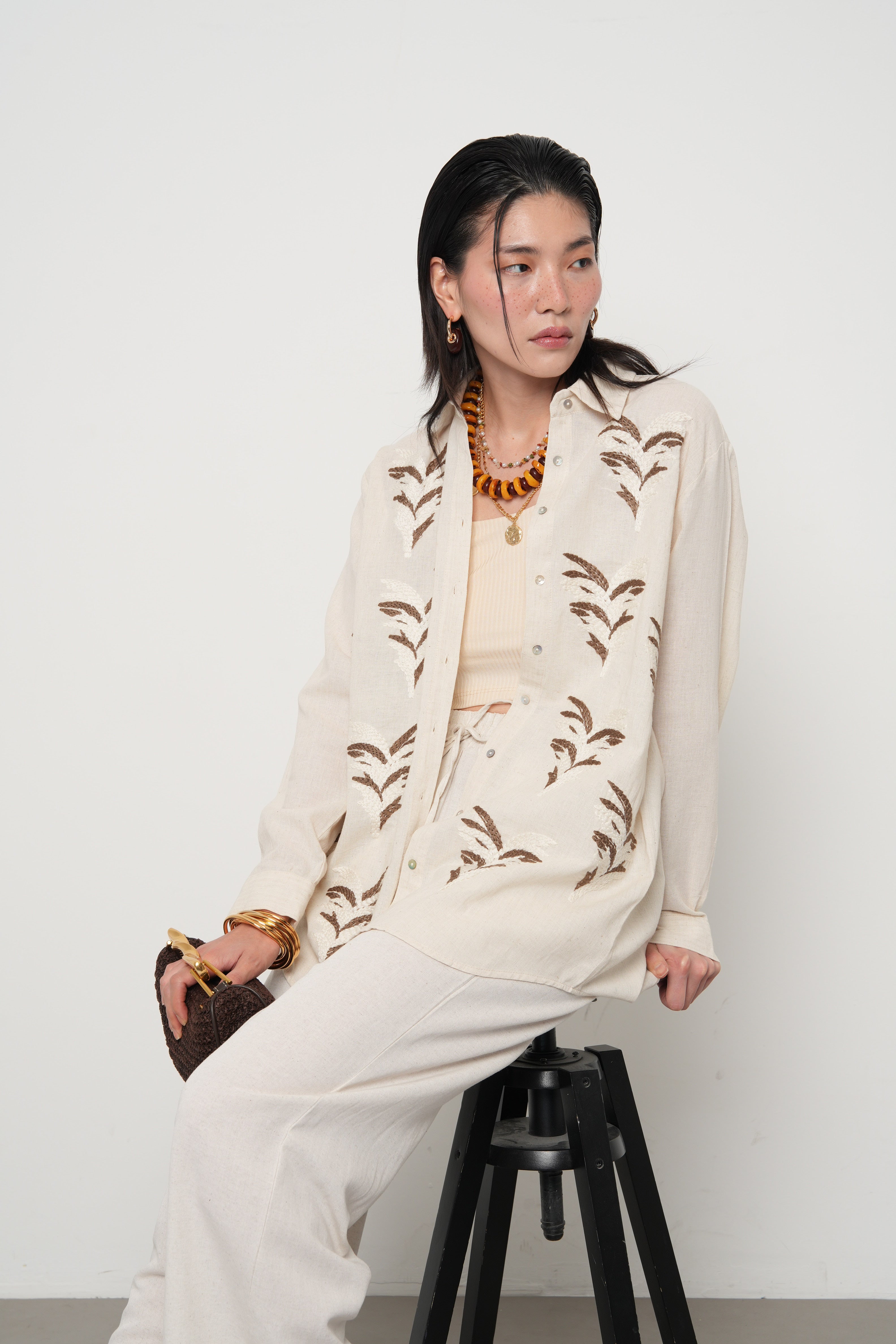 Orfeonegro Nakış İşlemeli Oversize Gömlek