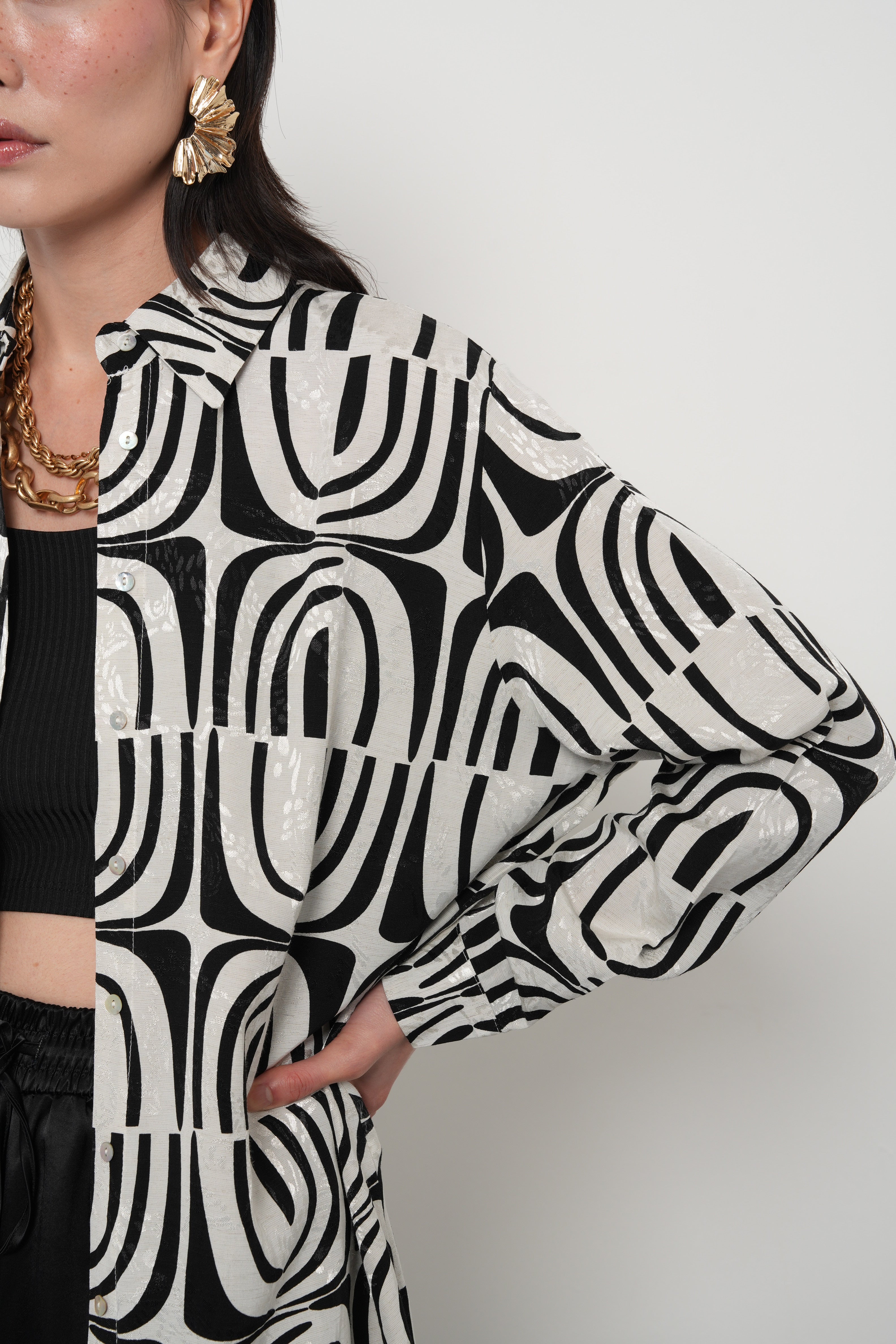 Çiçek Desenli Oversize Kadın Gömlek - 34382
