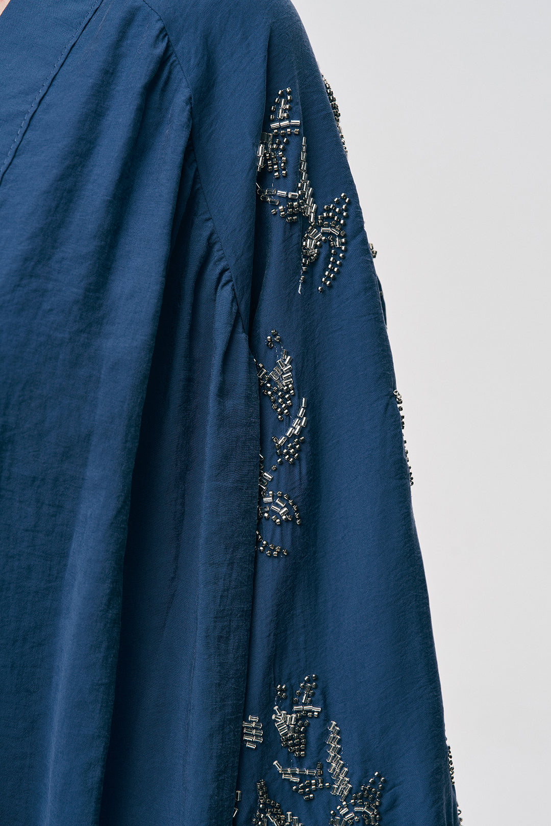 İşlemeli İndigo Kimono Ceket