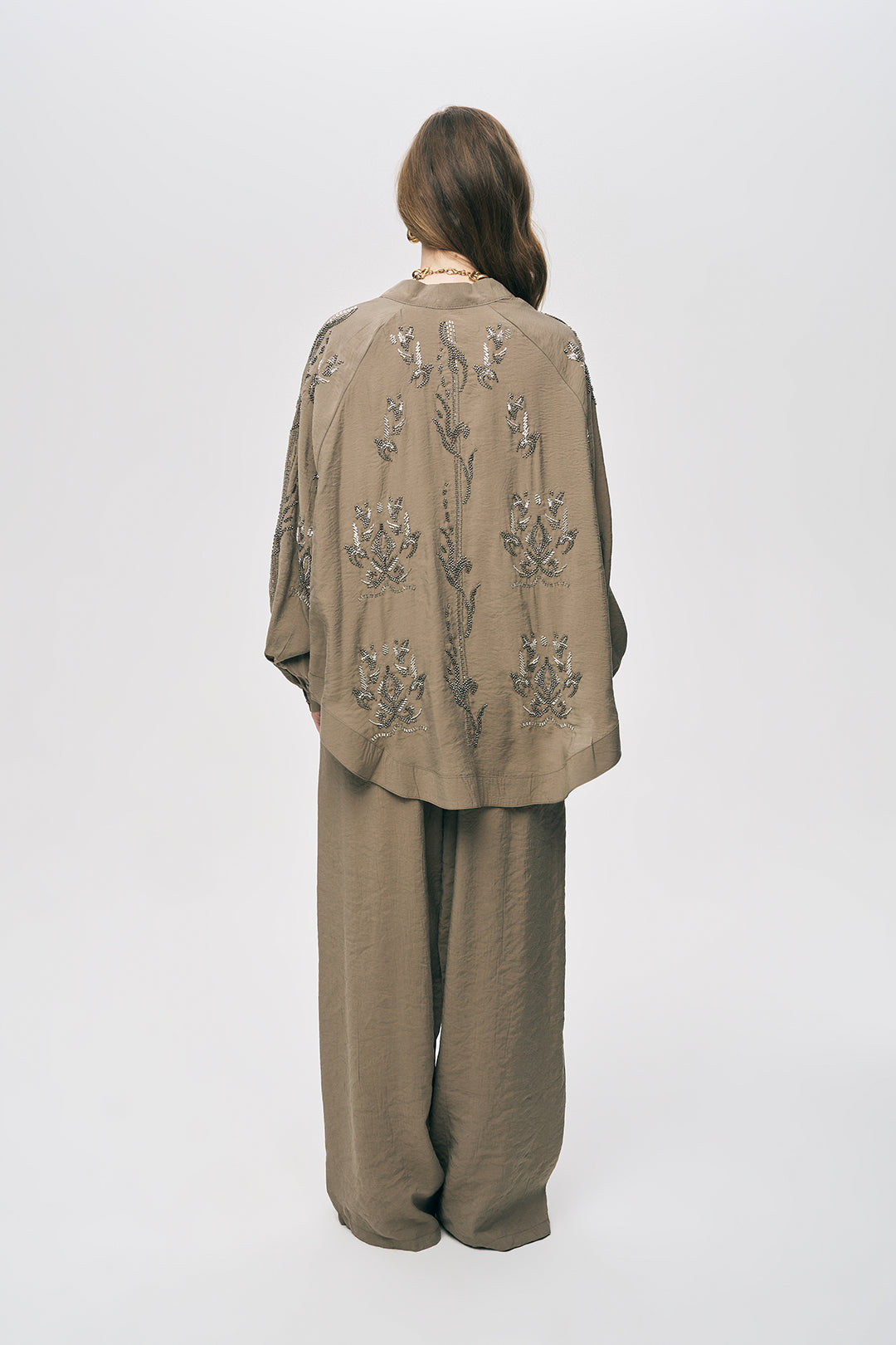 İşlemeli Vizon Kimono Ceket