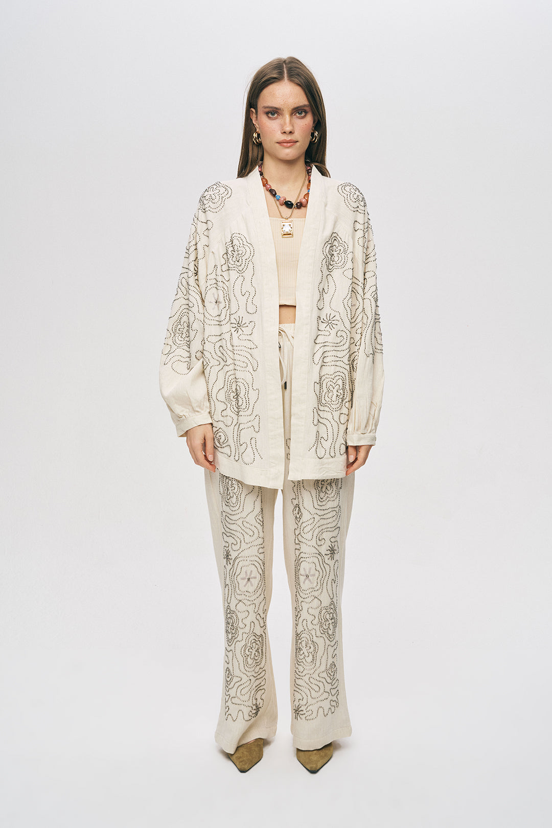 Orfeonegro Etnik Nakış İşlemeli Oversize Kimono