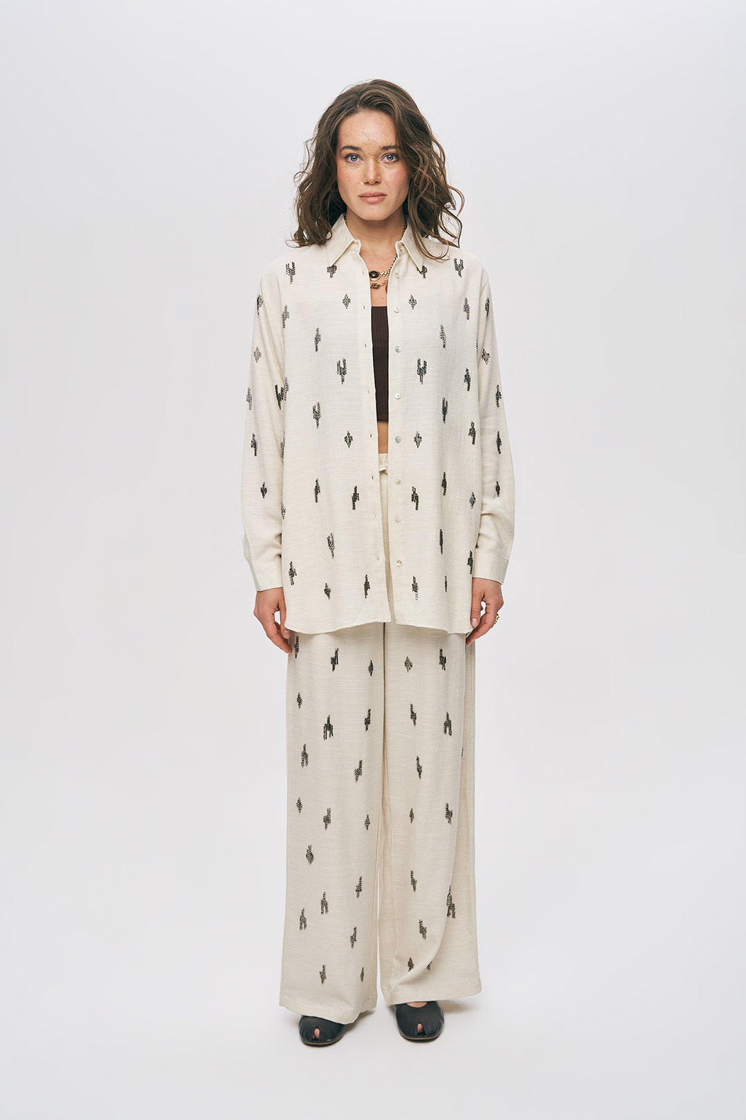 Orfeonegro Boncuk İşlemeli Oversize Gömlek