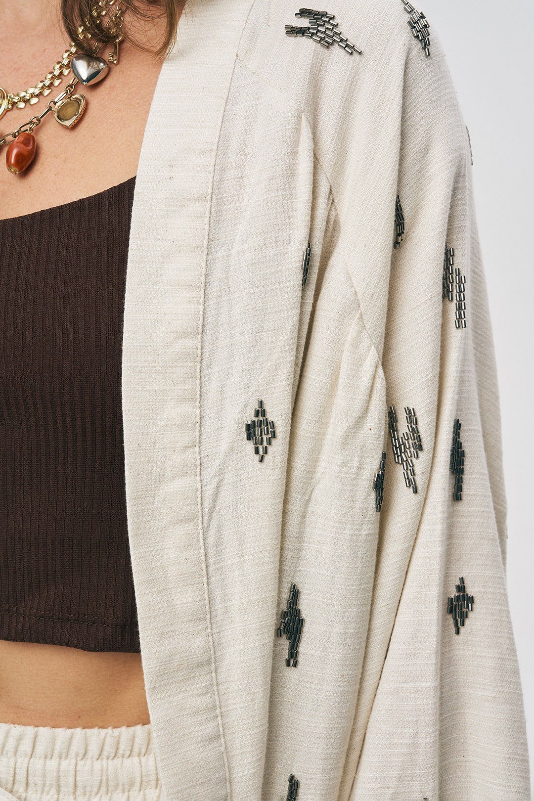 Orfeonegro Boncuk İşlemeli Oversize Kimono